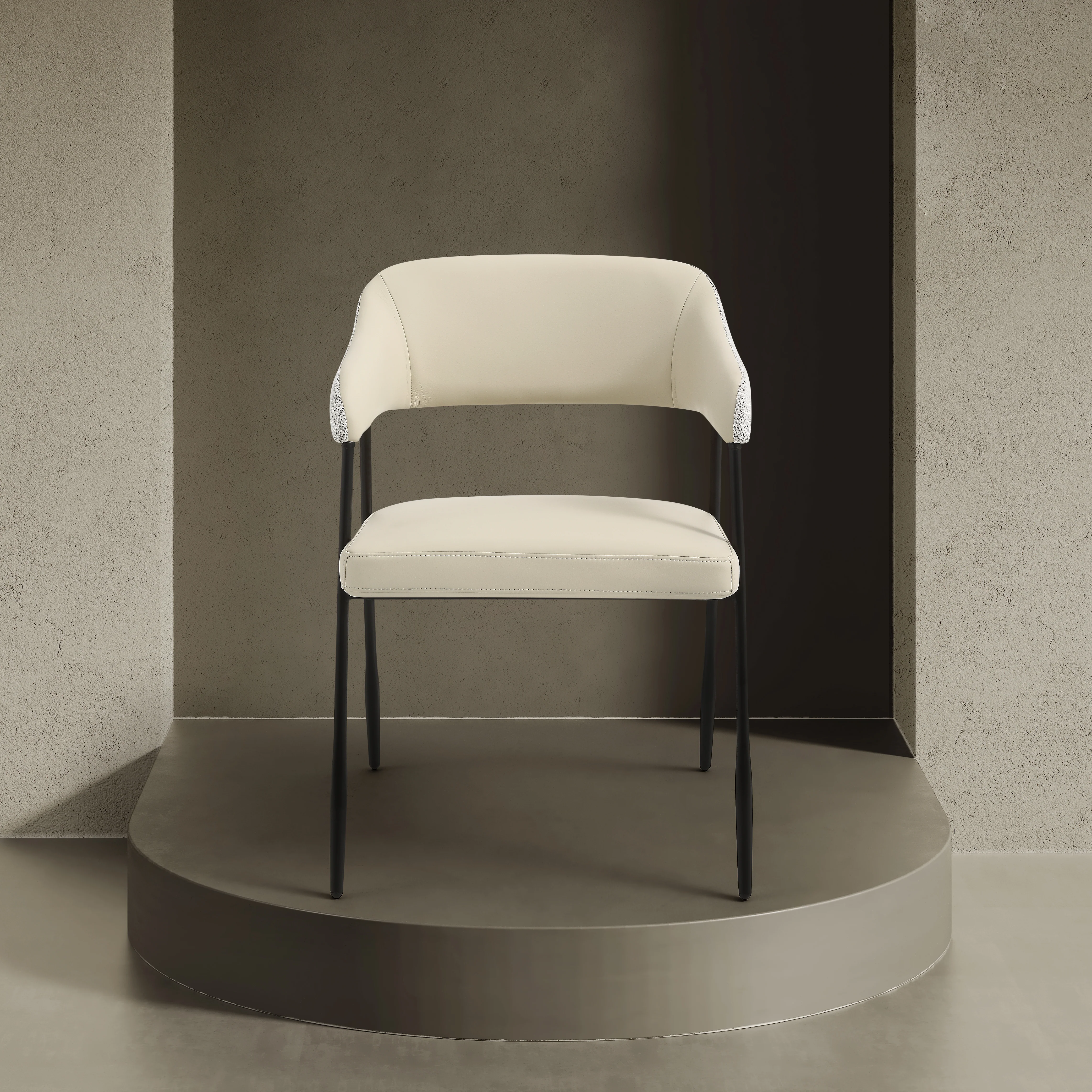 Dora Cream Leather Curved Back Dining Chair - Image 2
