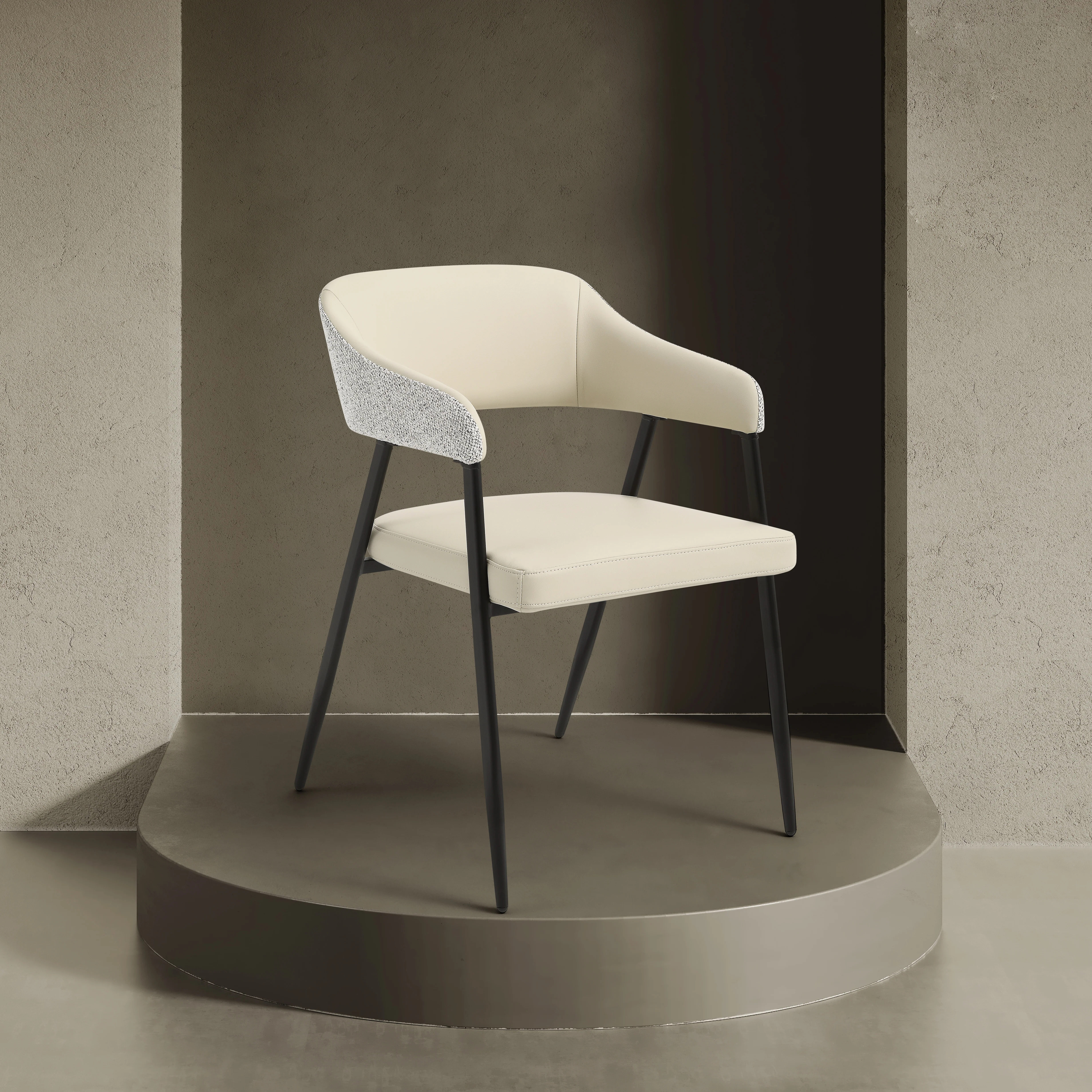 Dora Cream Leather Curved Back Dining Chair - Image 3