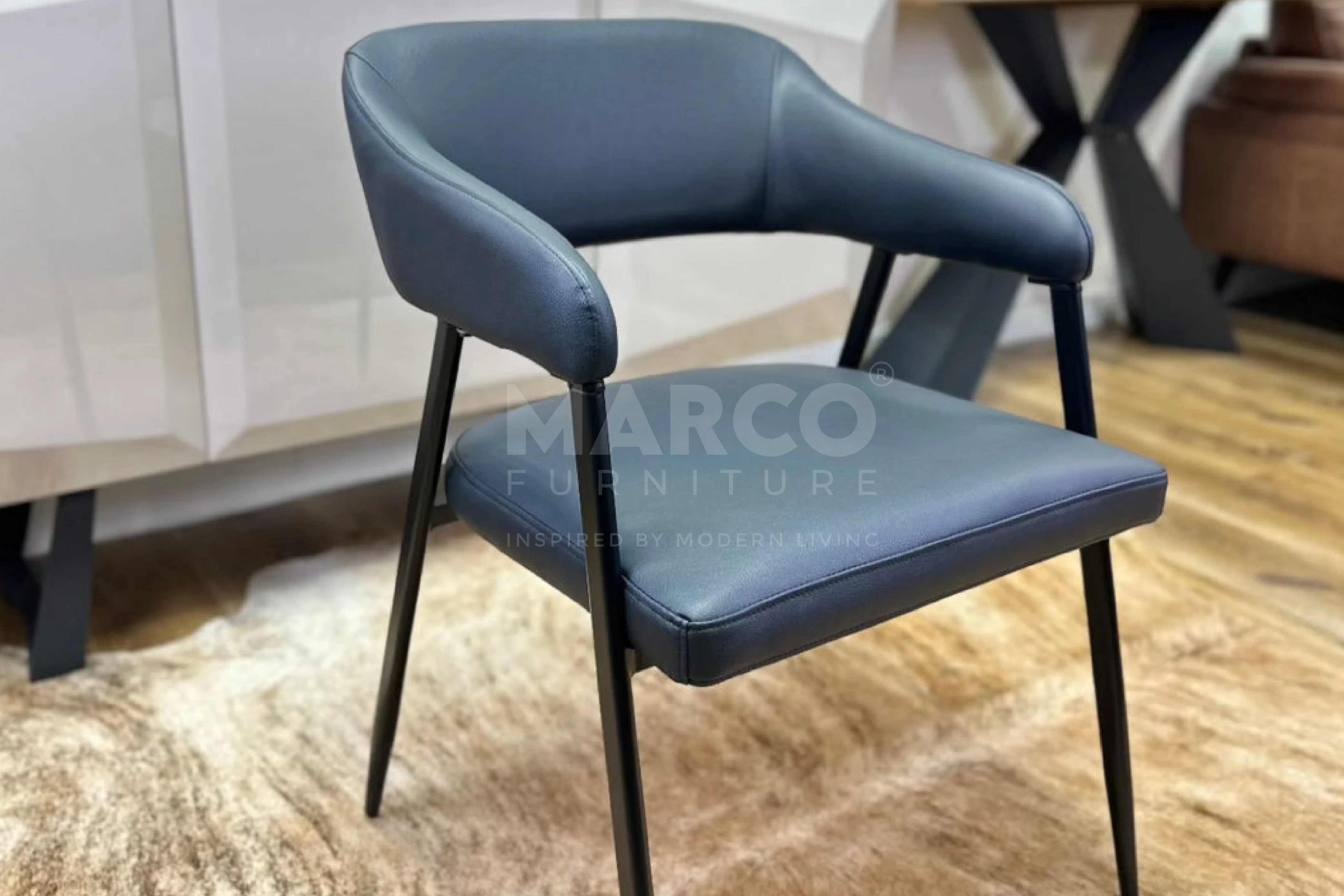Dora Black Leather Dining Chair – Modern Dining Seat with Armrest - Image 3