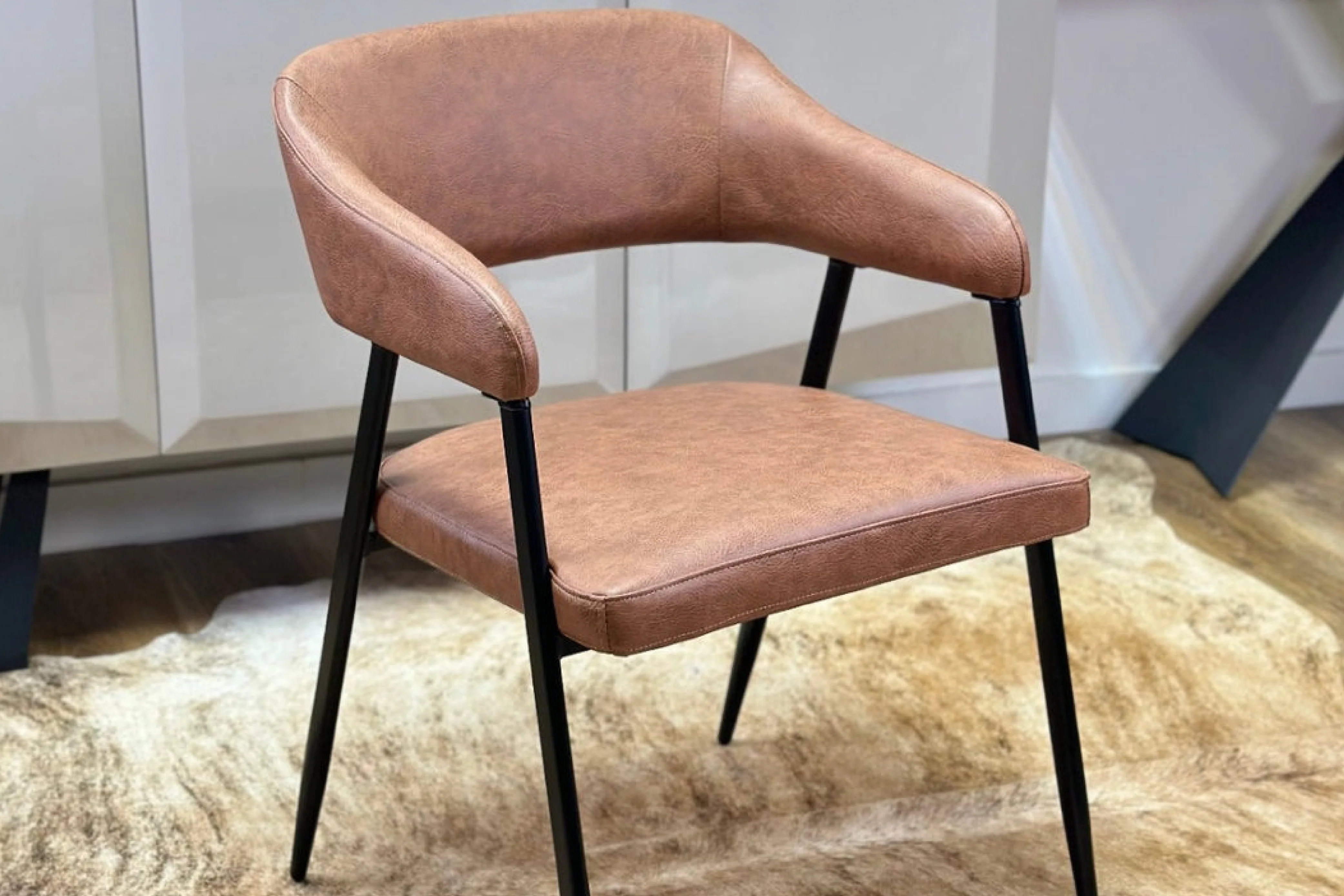 Dora Tan Leather Dining Chair with Armrest - Image 3