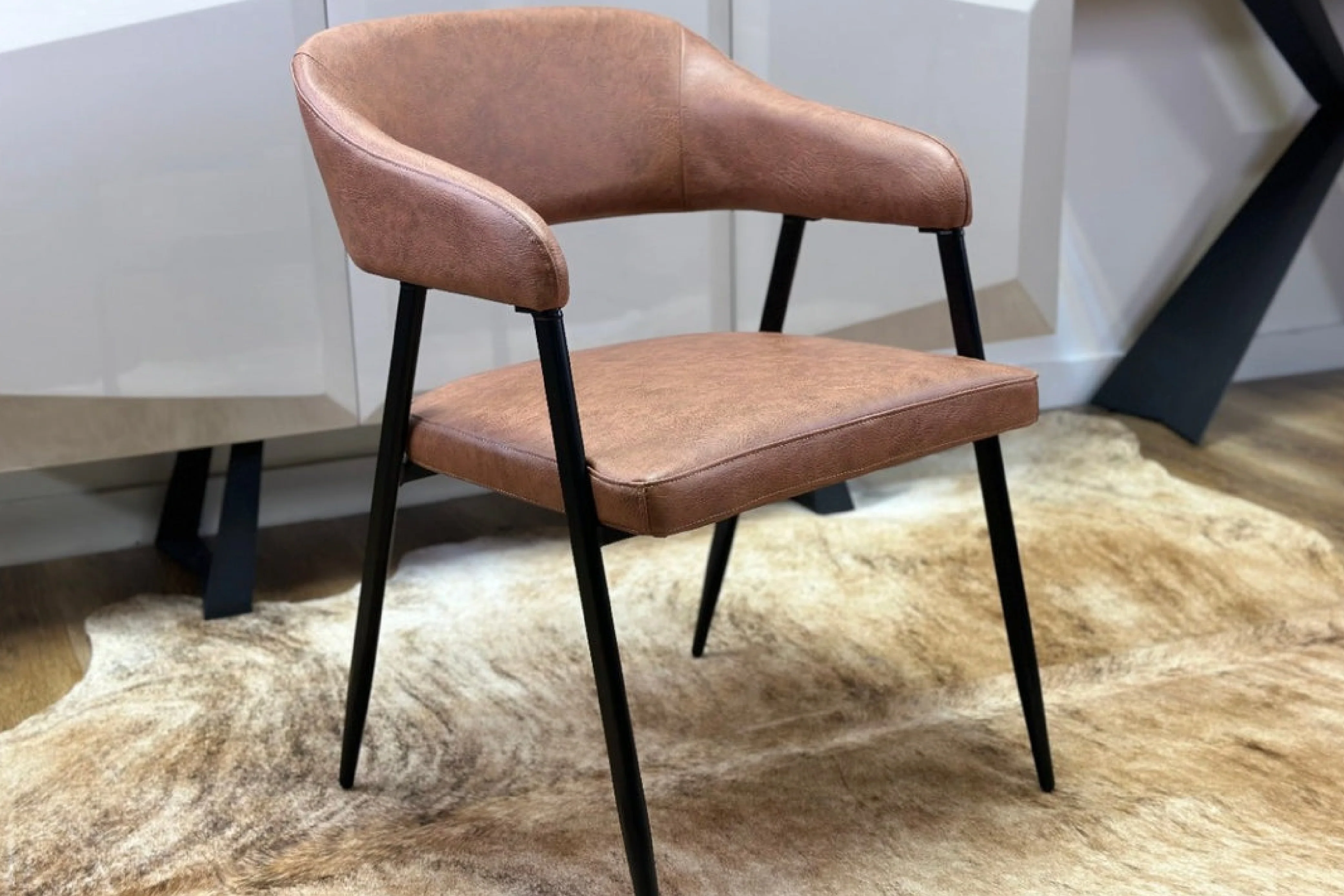 Dora Tan Leather Dining Chair with Armrest - Image 4