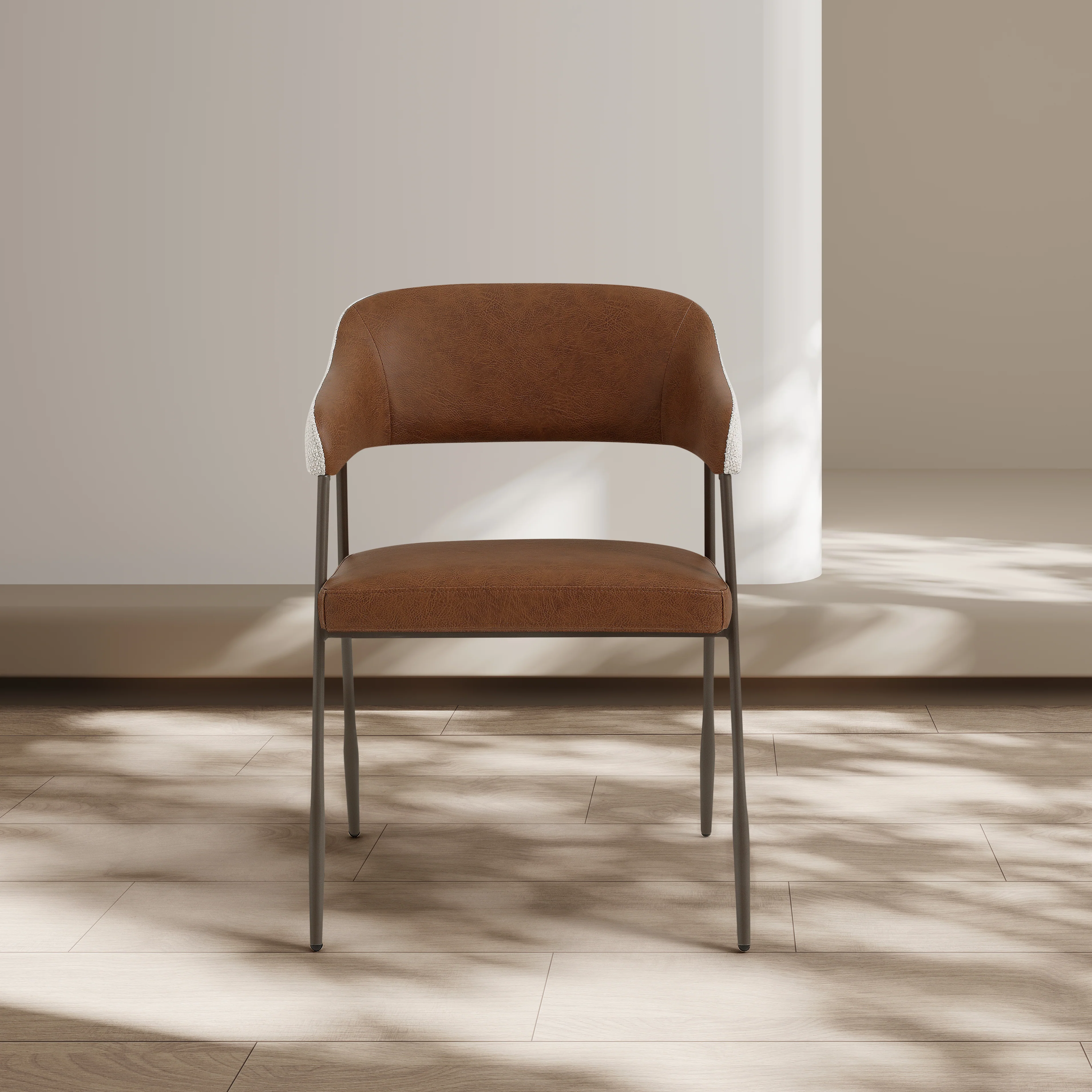 Dora Tan Leather Curved Back Dining Chair - Image 2