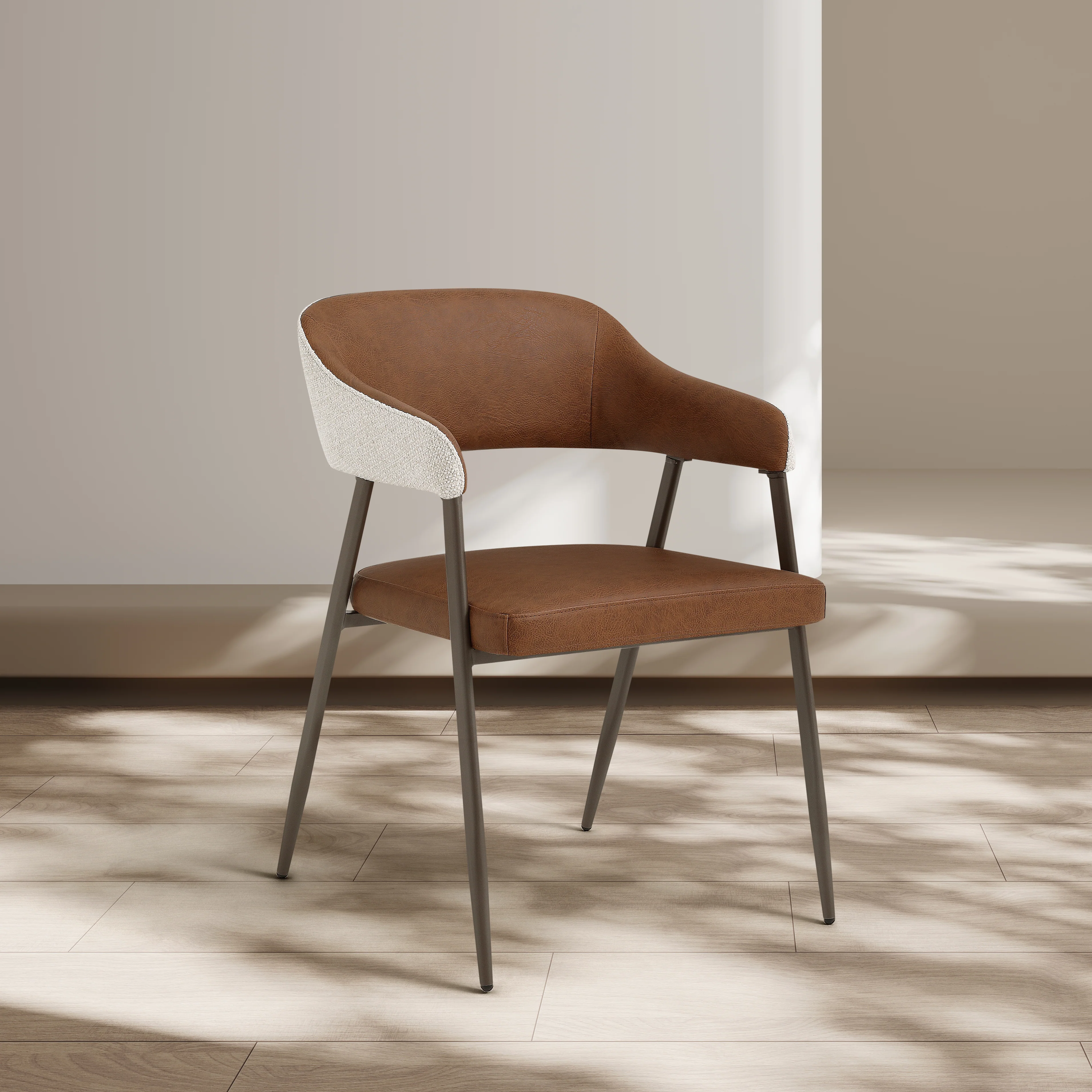 Dora Tan Leather Curved Back Dining Chair - Image 3