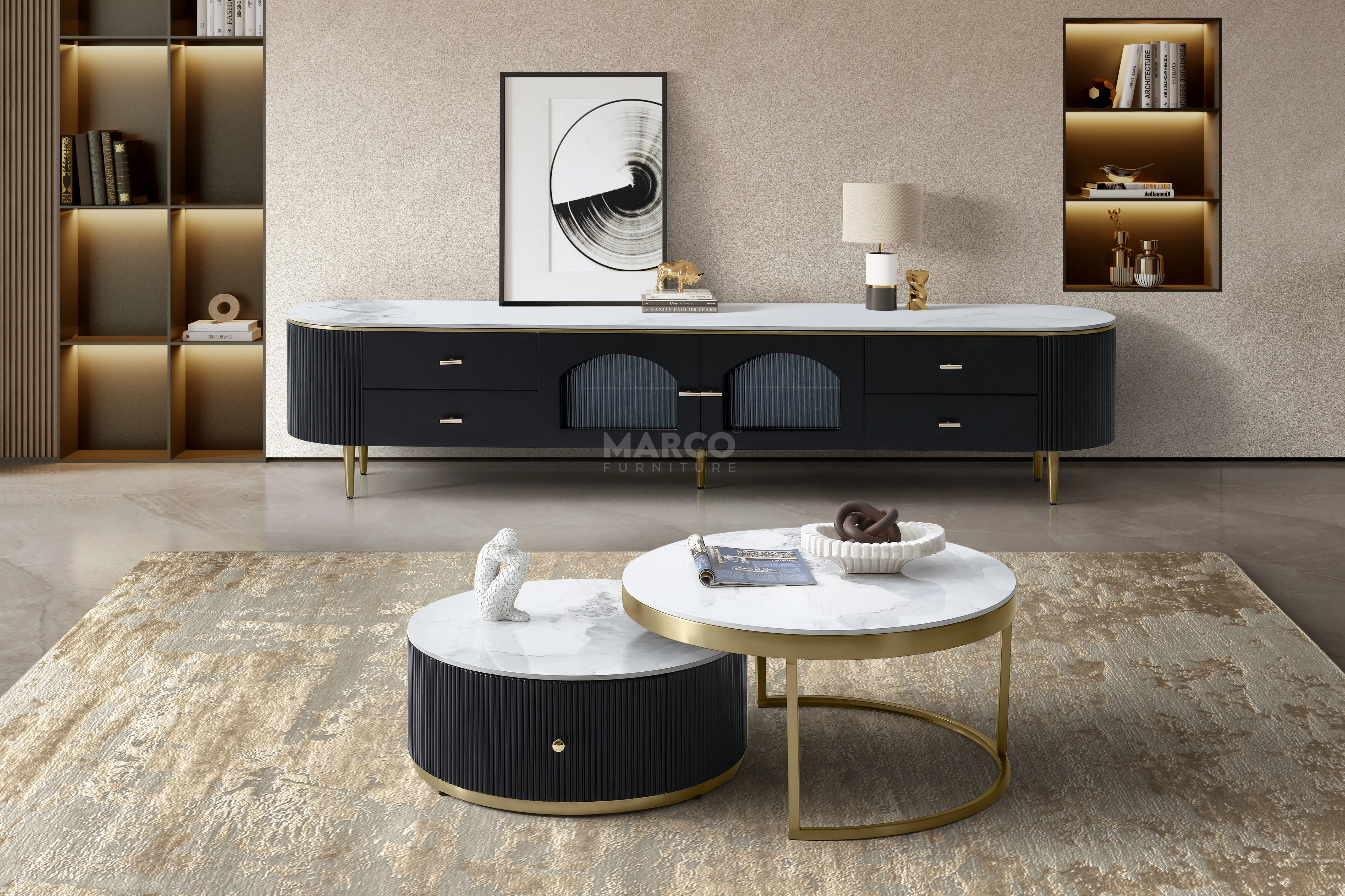Doyle Sintered Stone Top Entertainment Unit with Storage - Image 2