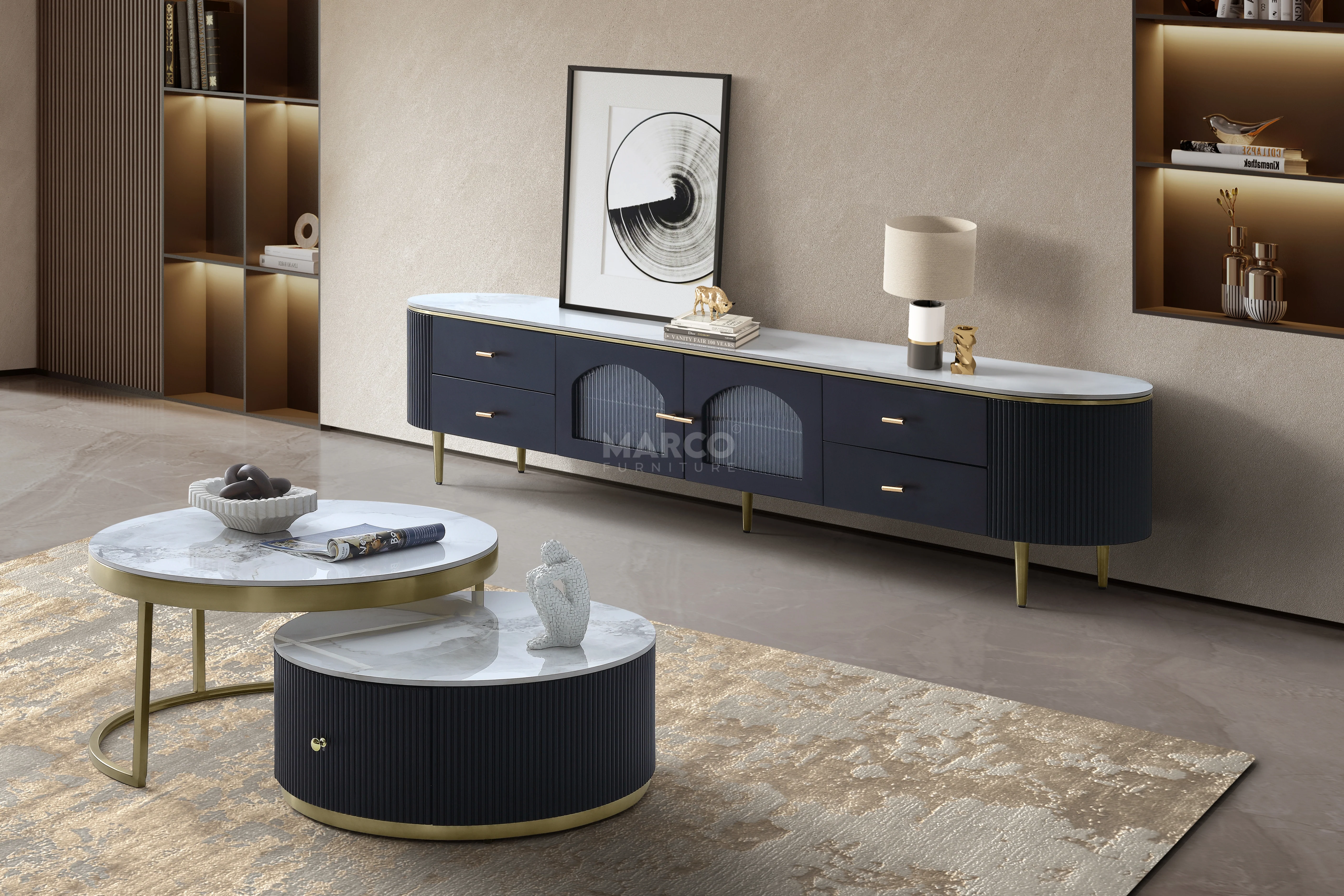 Doyle Sintered Stone Top Entertainment Unit with Storage - Image 3