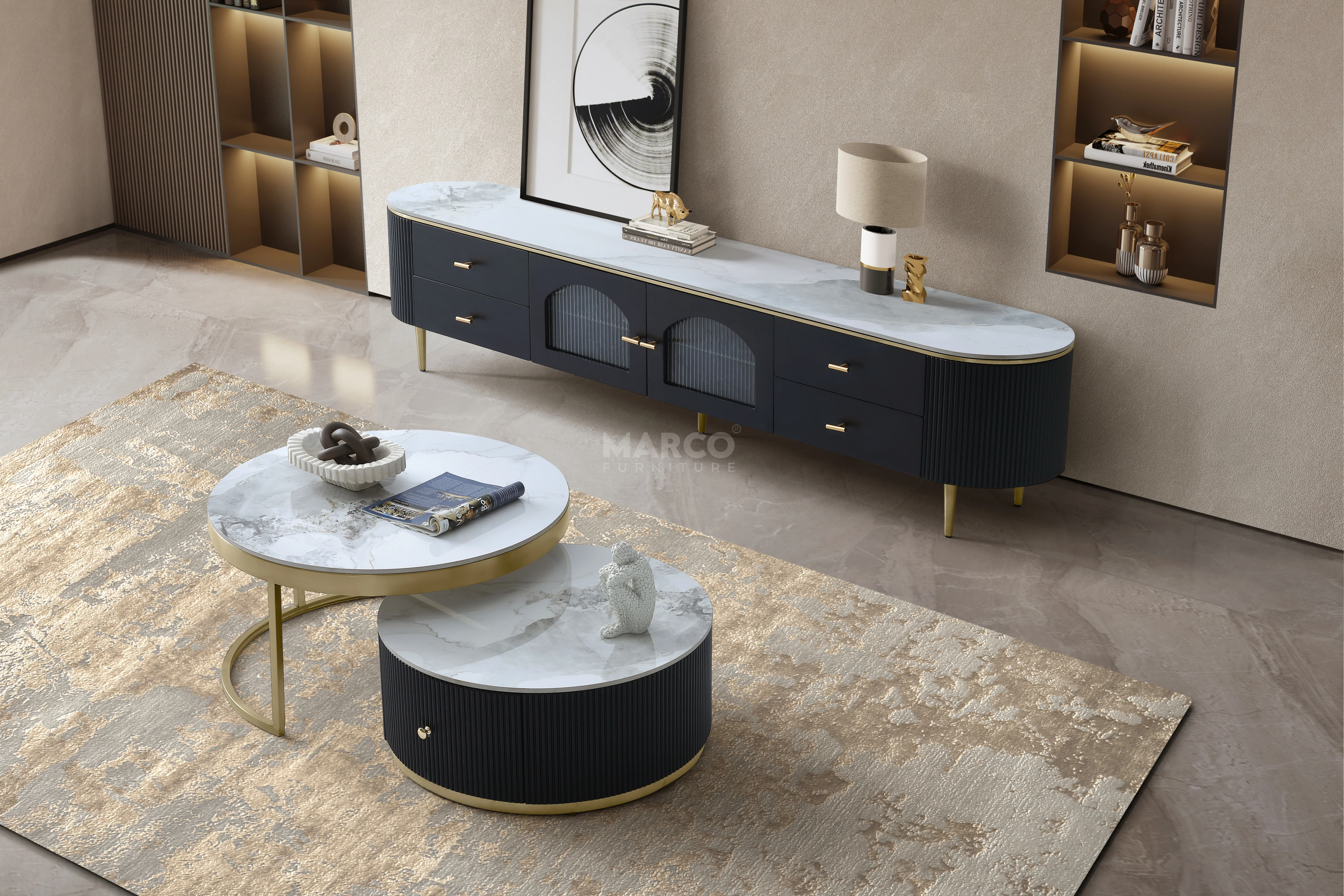 Doyle Sintered Stone Top Entertainment Unit with Storage - Image 4