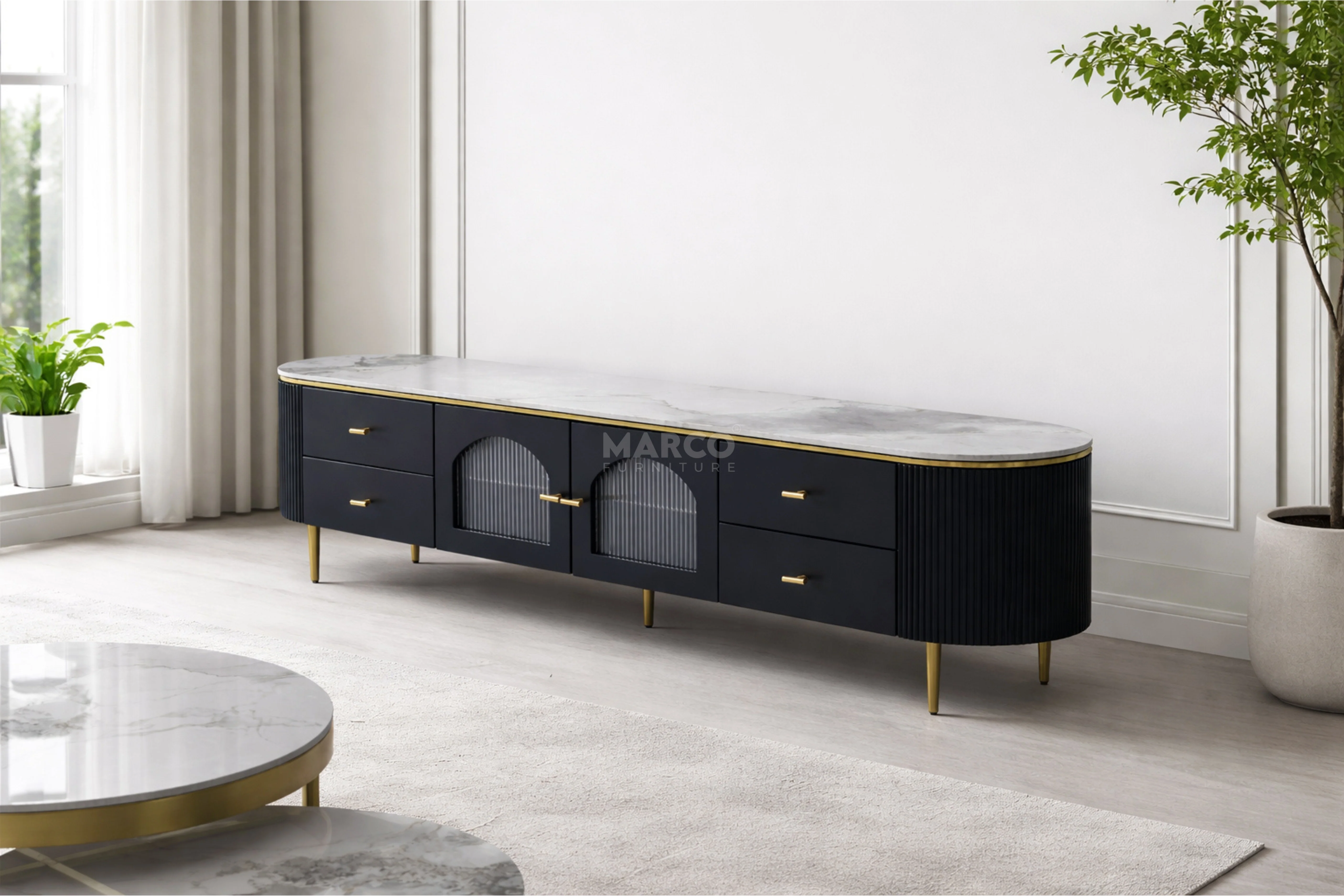 Doyle Sintered Stone Top Entertainment Unit with Storage - Image 5