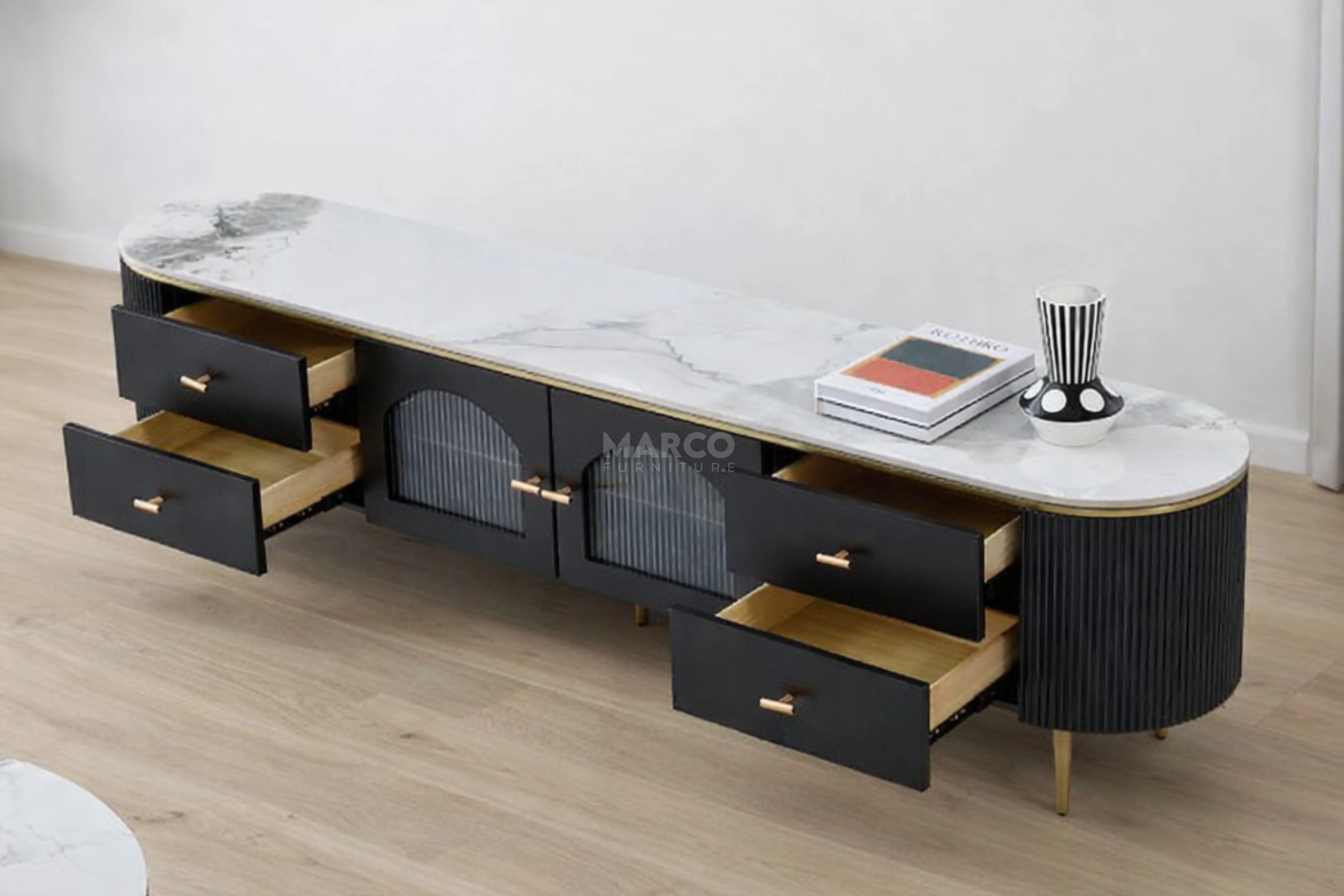 Doyle Sintered Stone Top Entertainment Unit with Storage - Image 6
