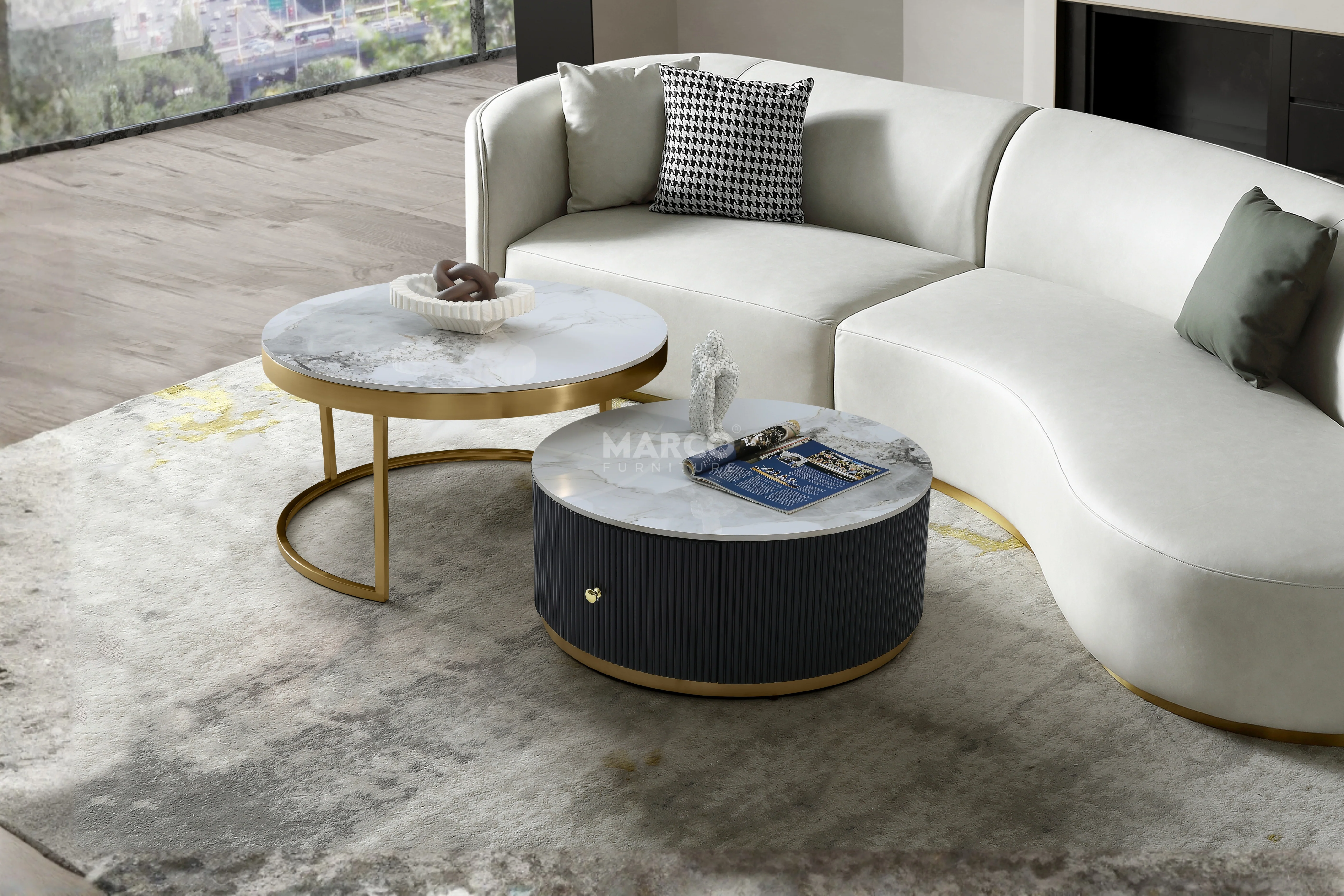 Doyle Sintered Stone Nesting Coffee Table Set with Storage - Image 2