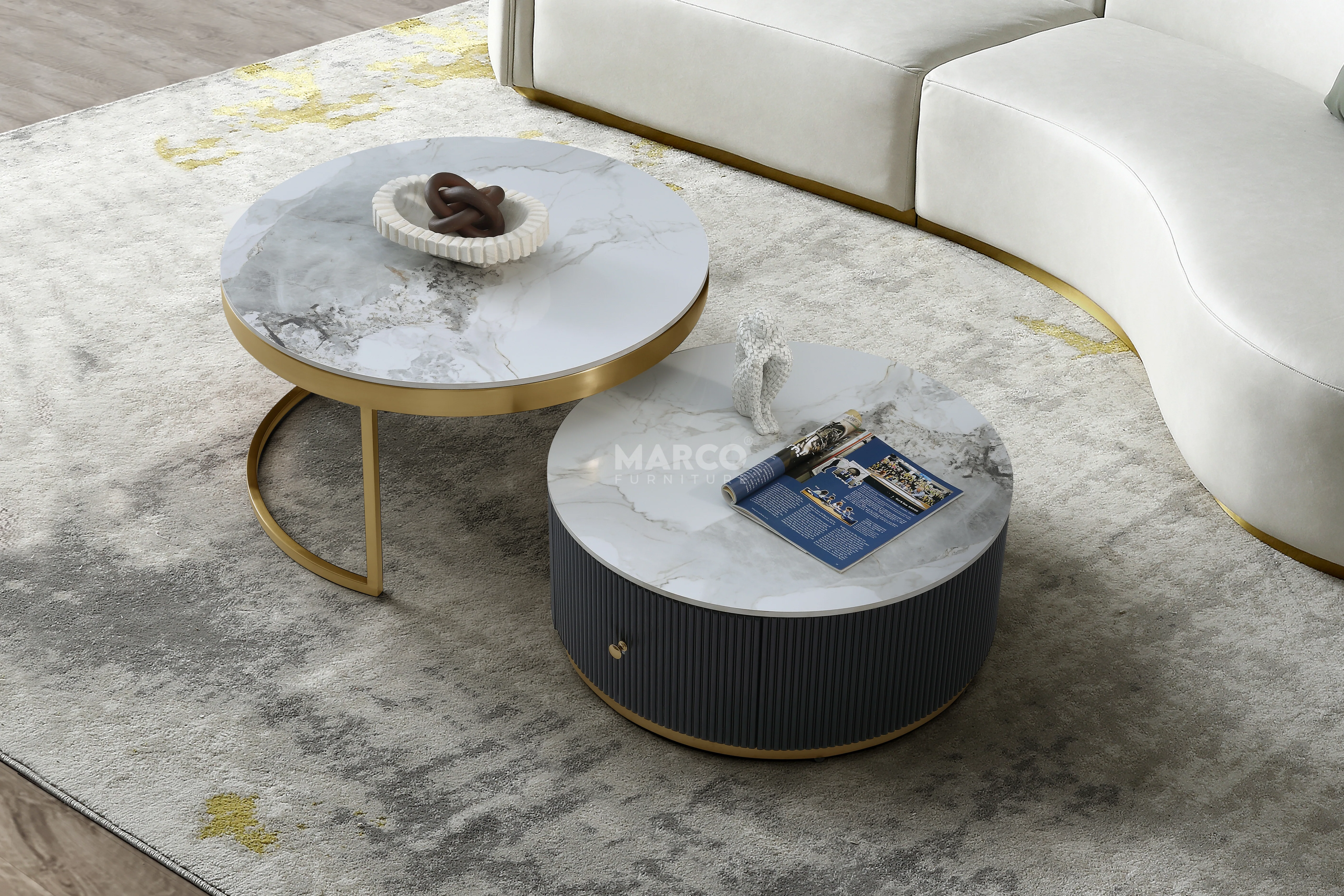 Doyle Sintered Stone Nesting Coffee Table Set with Storage - Image 3
