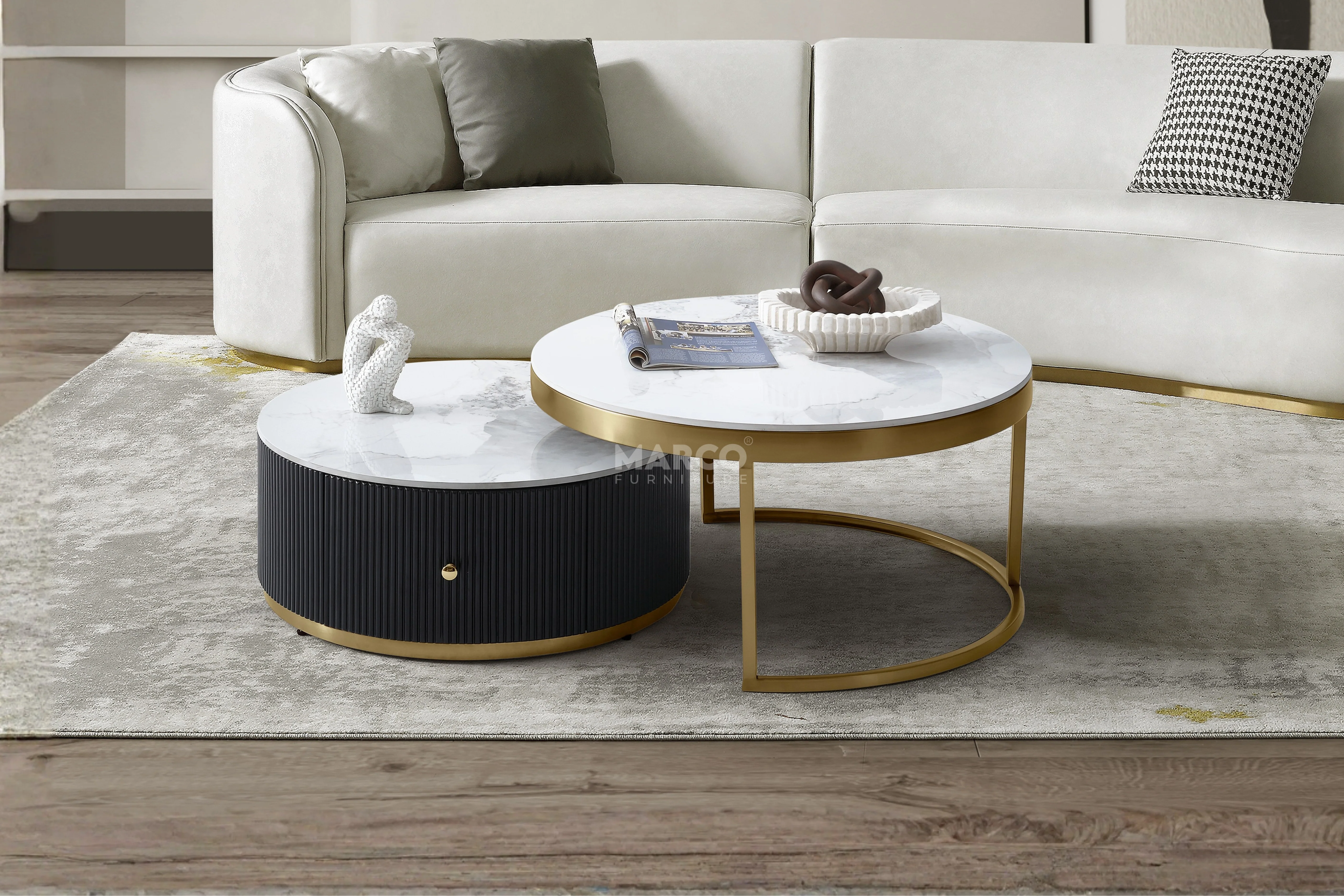 Doyle Sintered Stone Nesting Coffee Table Set with Storage - Image 4