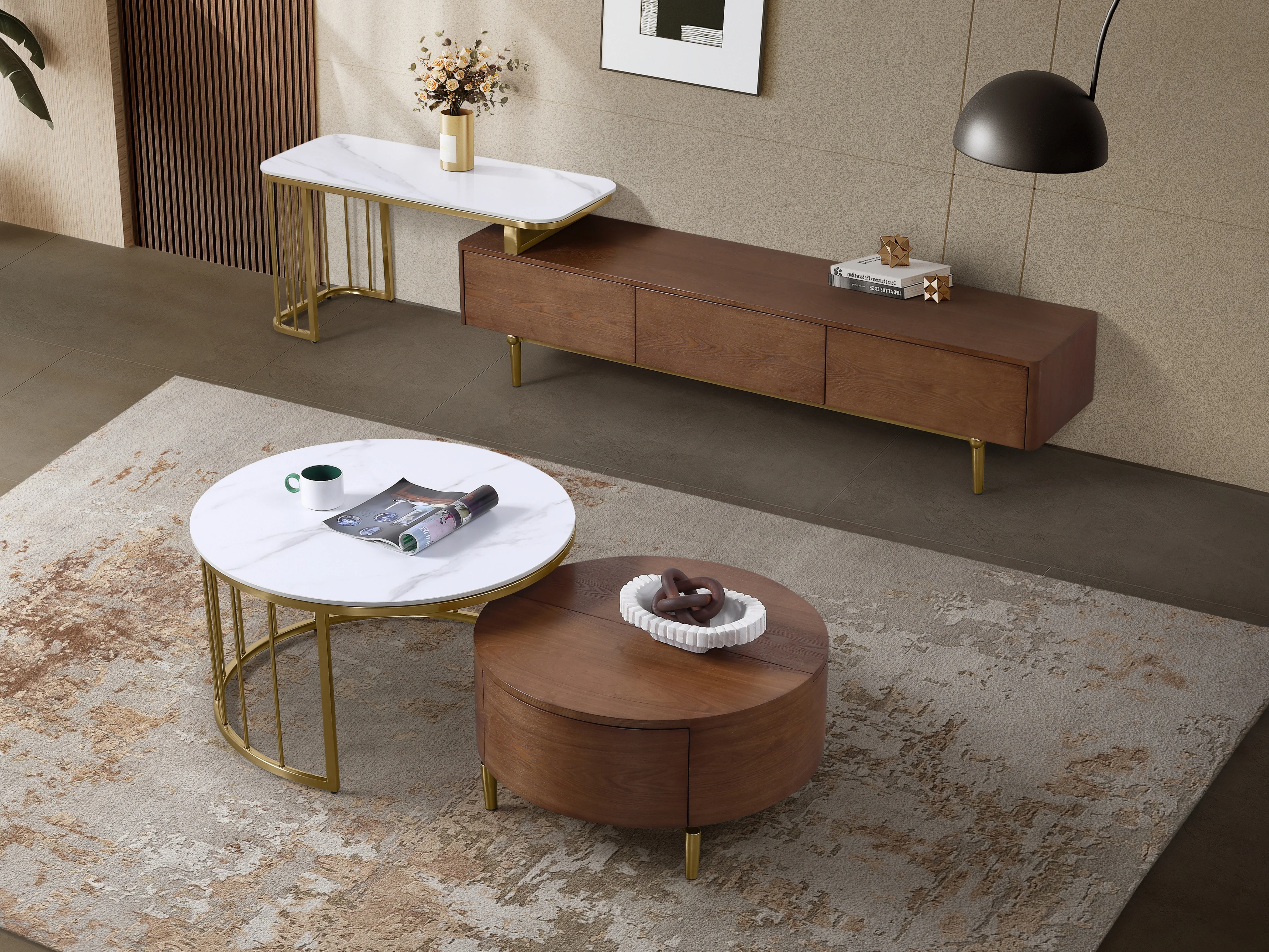 Earl Extendable TV Unit with Stainless Steel Gold Legs - Image 3