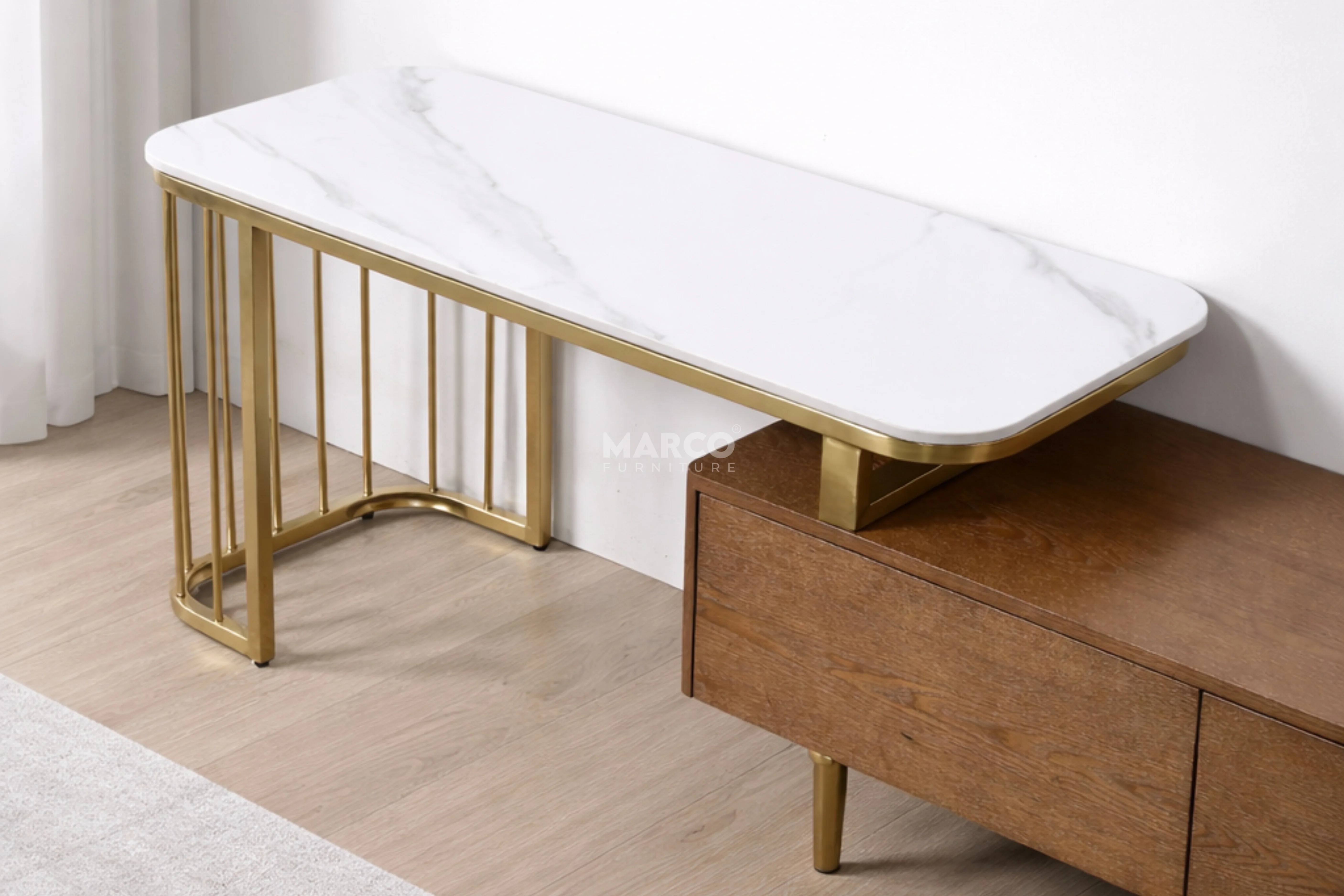 Earl Extendable TV Unit with Stainless Steel Gold Legs - Image 8