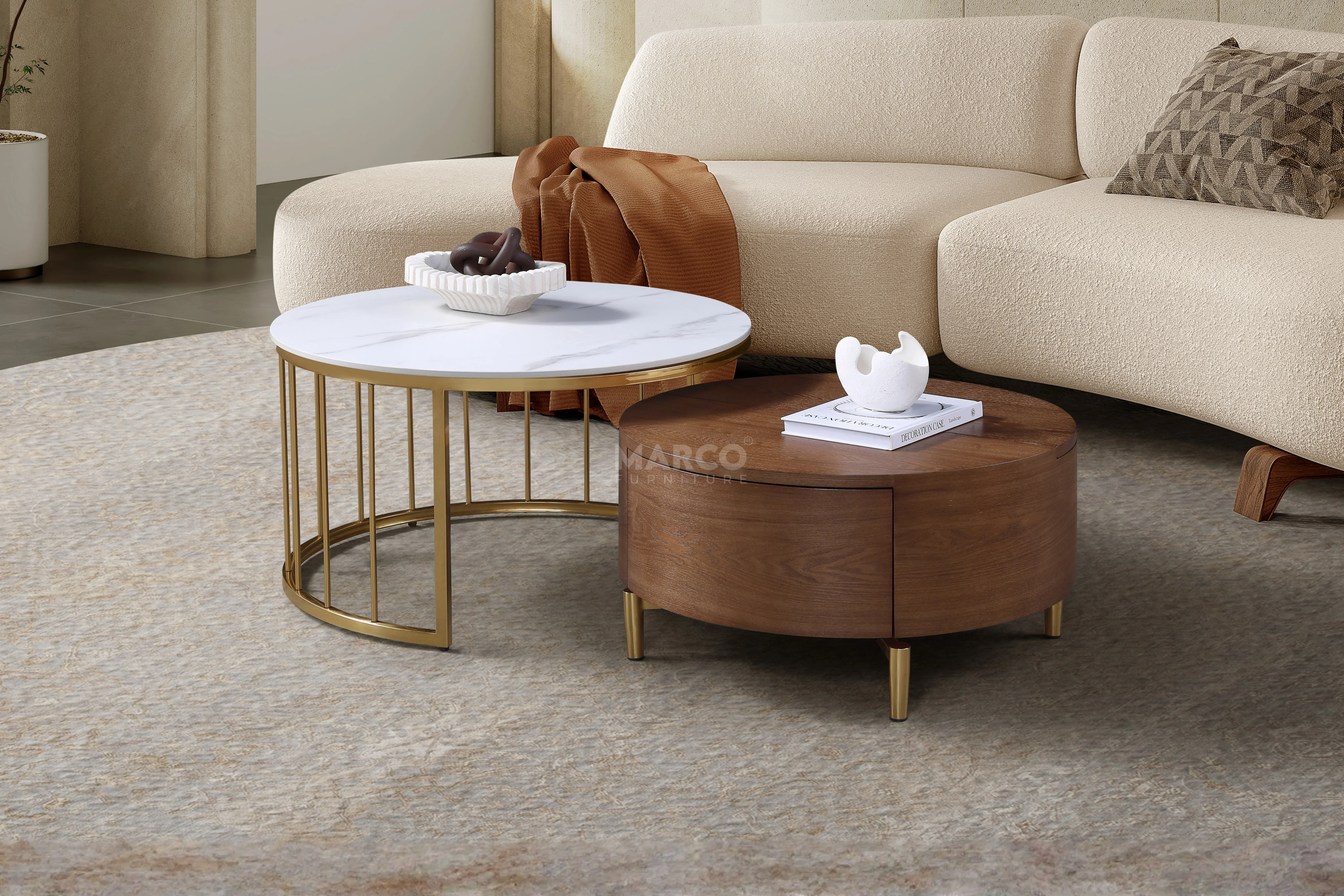 Earl Modern Nesting Coffee Table with Marble Top (Set of 2) - Image 3