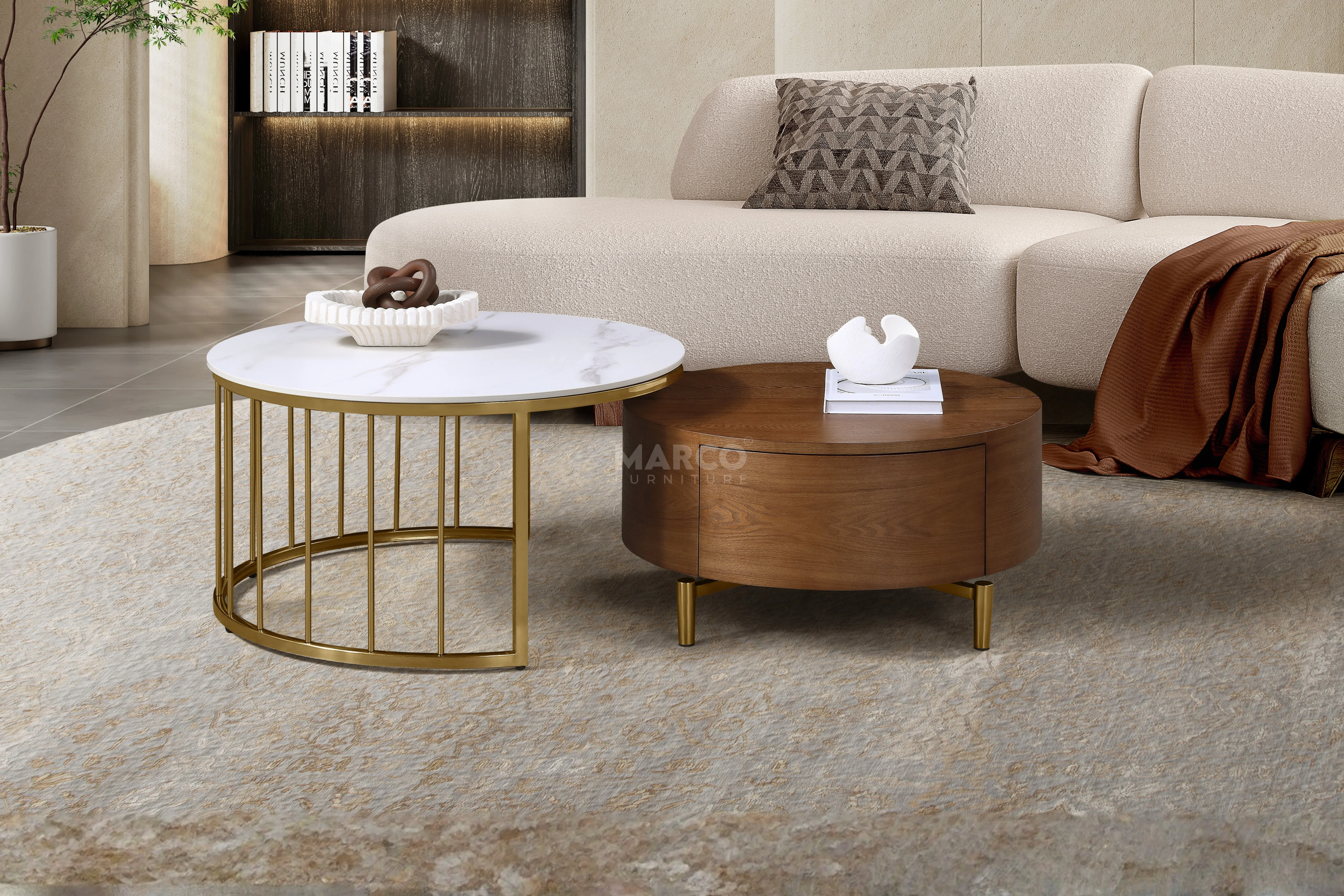 Earl Modern Nesting Coffee Table with Marble Top (Set of 2) - Image 4