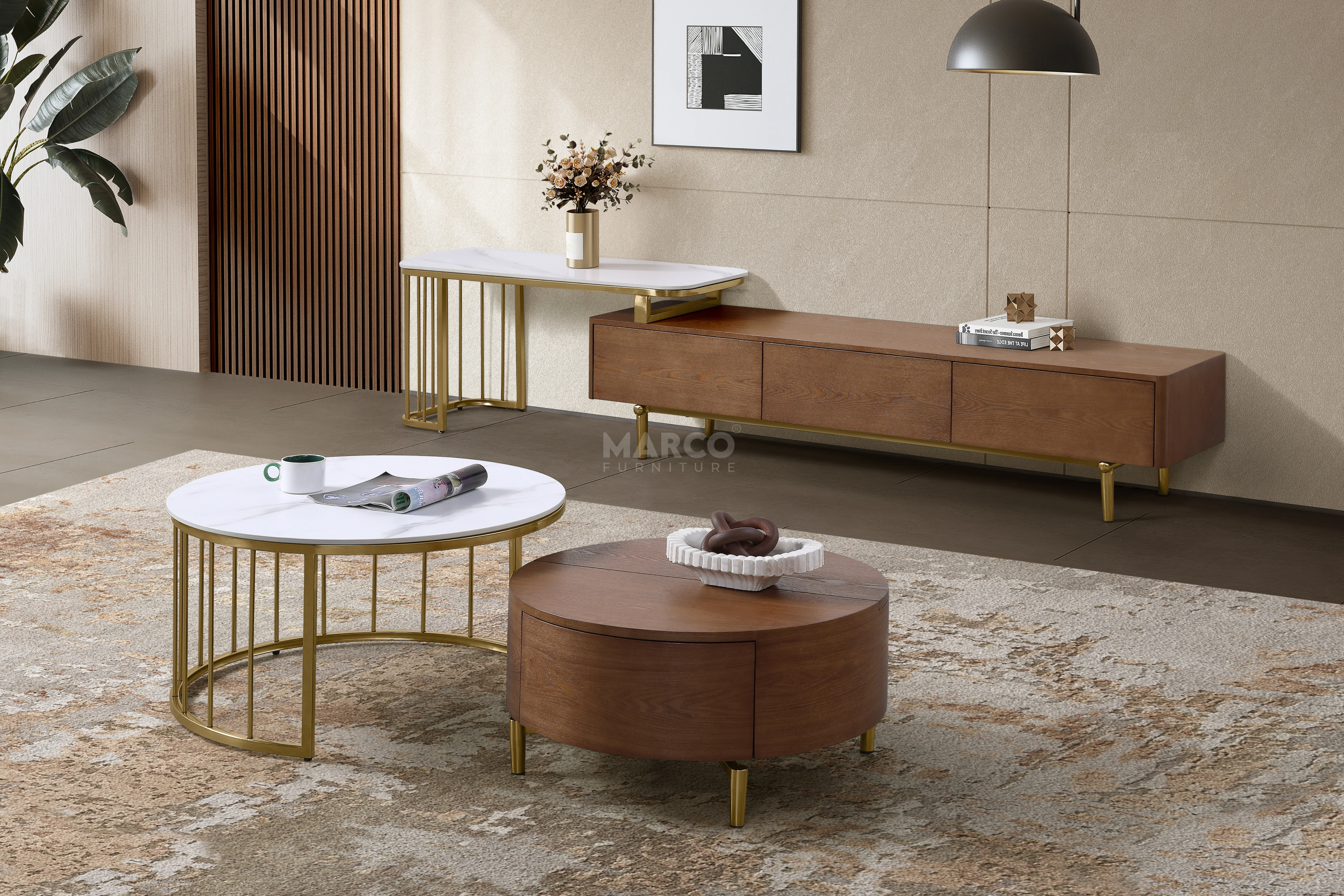 Earl Modern Nesting Coffee Table with Marble Top (Set of 2) - Image 6