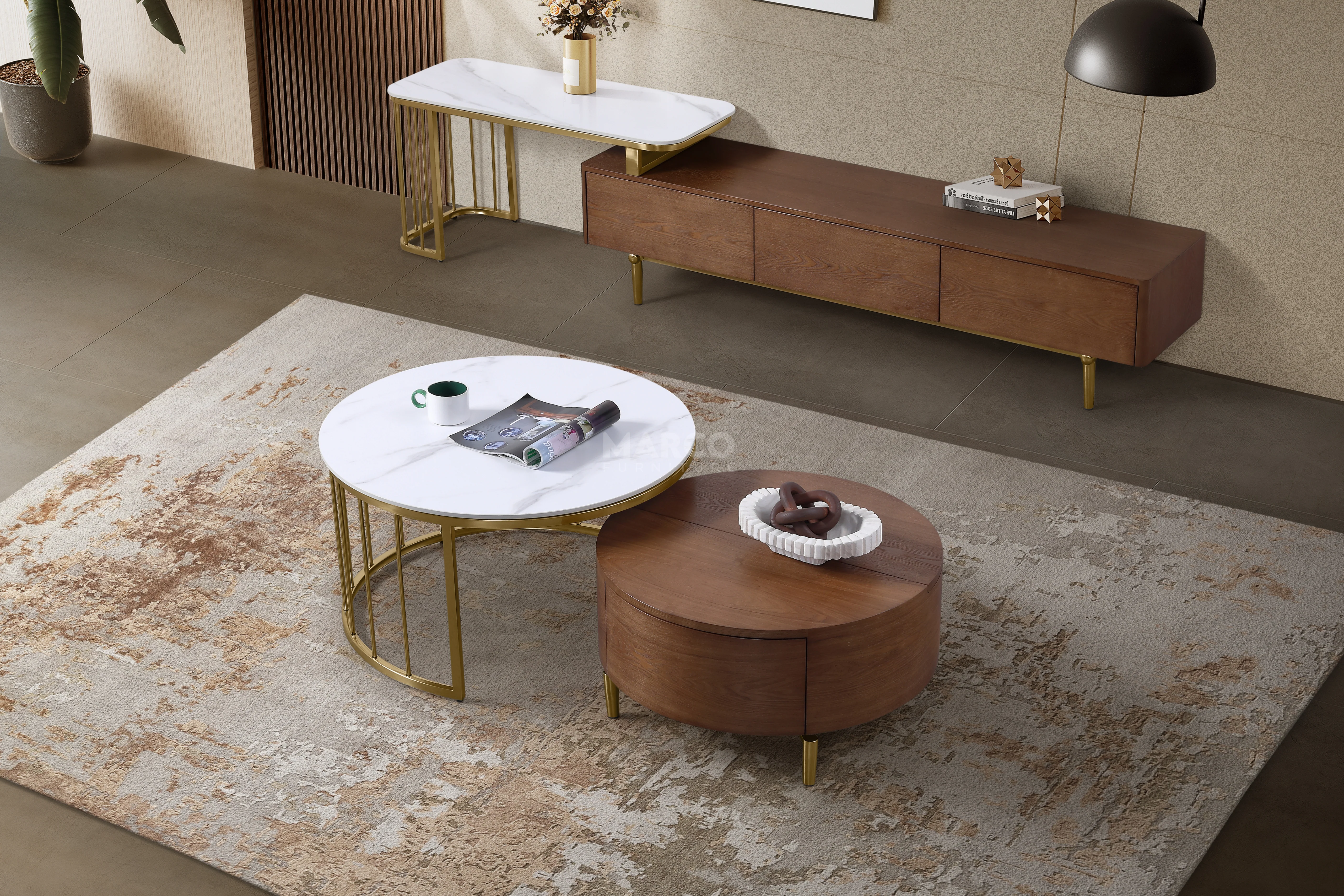 Earl Modern Nesting Coffee Table with Marble Top (Set of 2) - Image 7