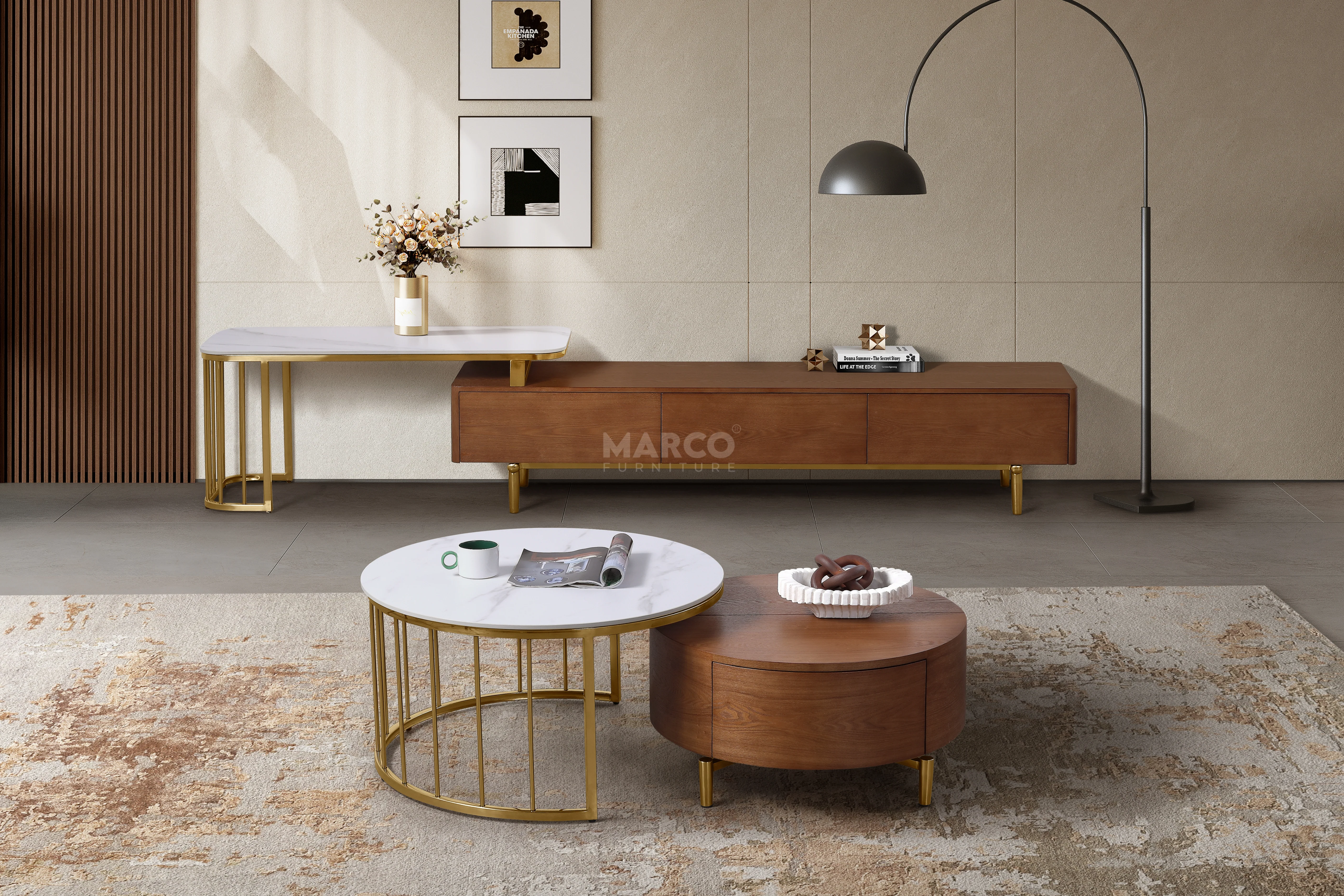 Earl Modern Nesting Coffee Table with Marble Top (Set of 2) - Image 8