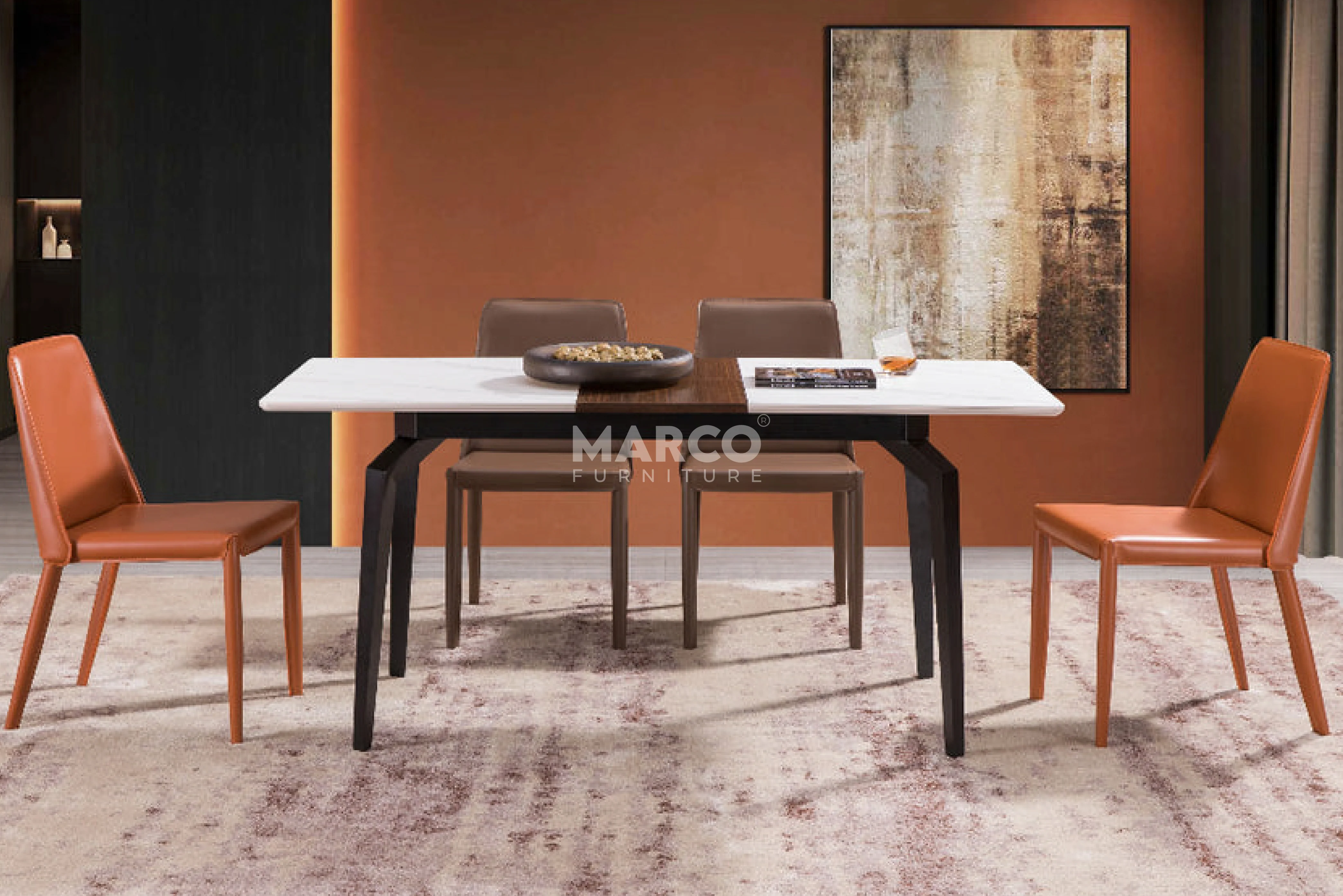 Elora Spanish Ceramic Top Extendable Dining Table - Matte Black Metal Legs - Image 8