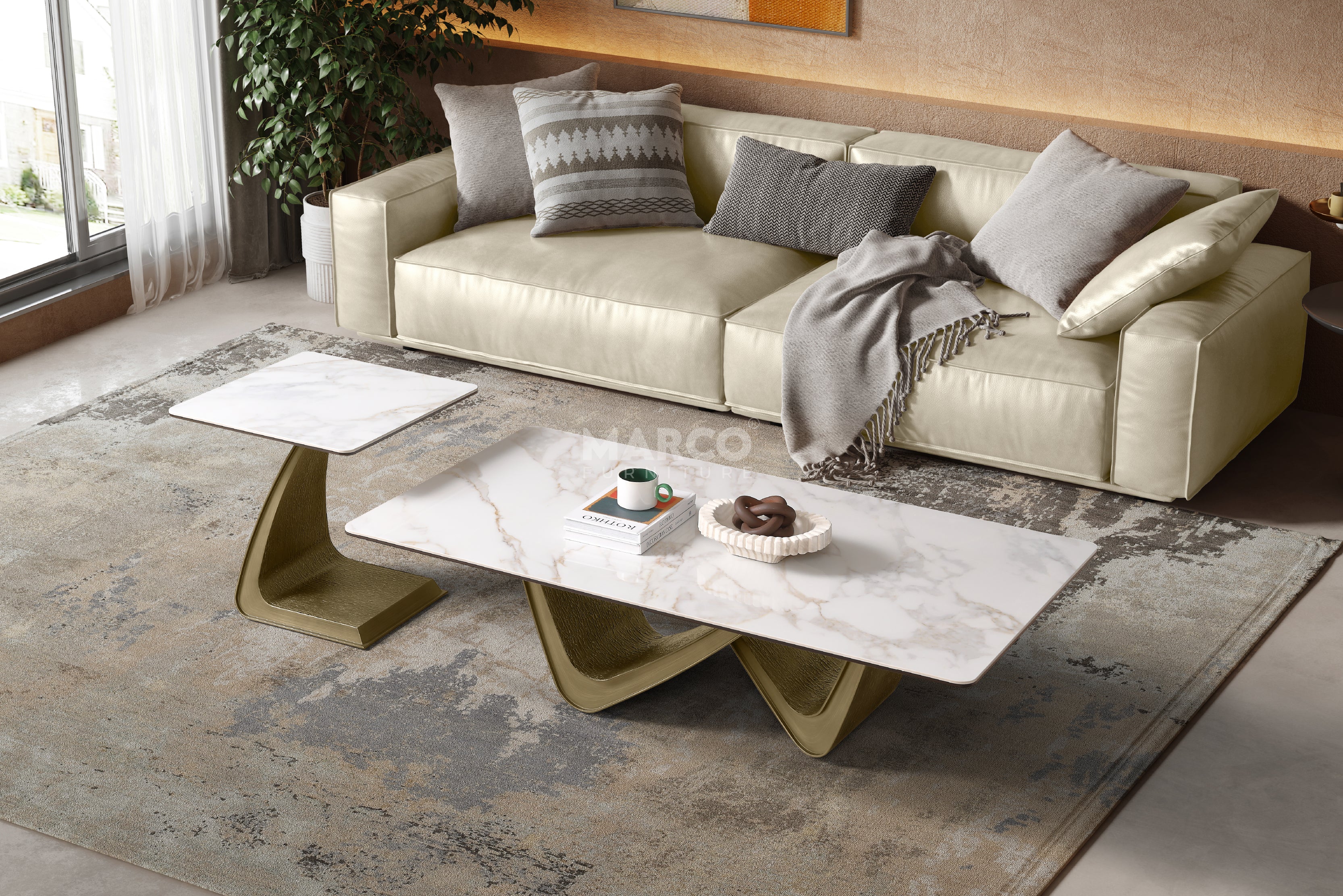 Filo Dorato Sintered Stone Side Table - Image 2