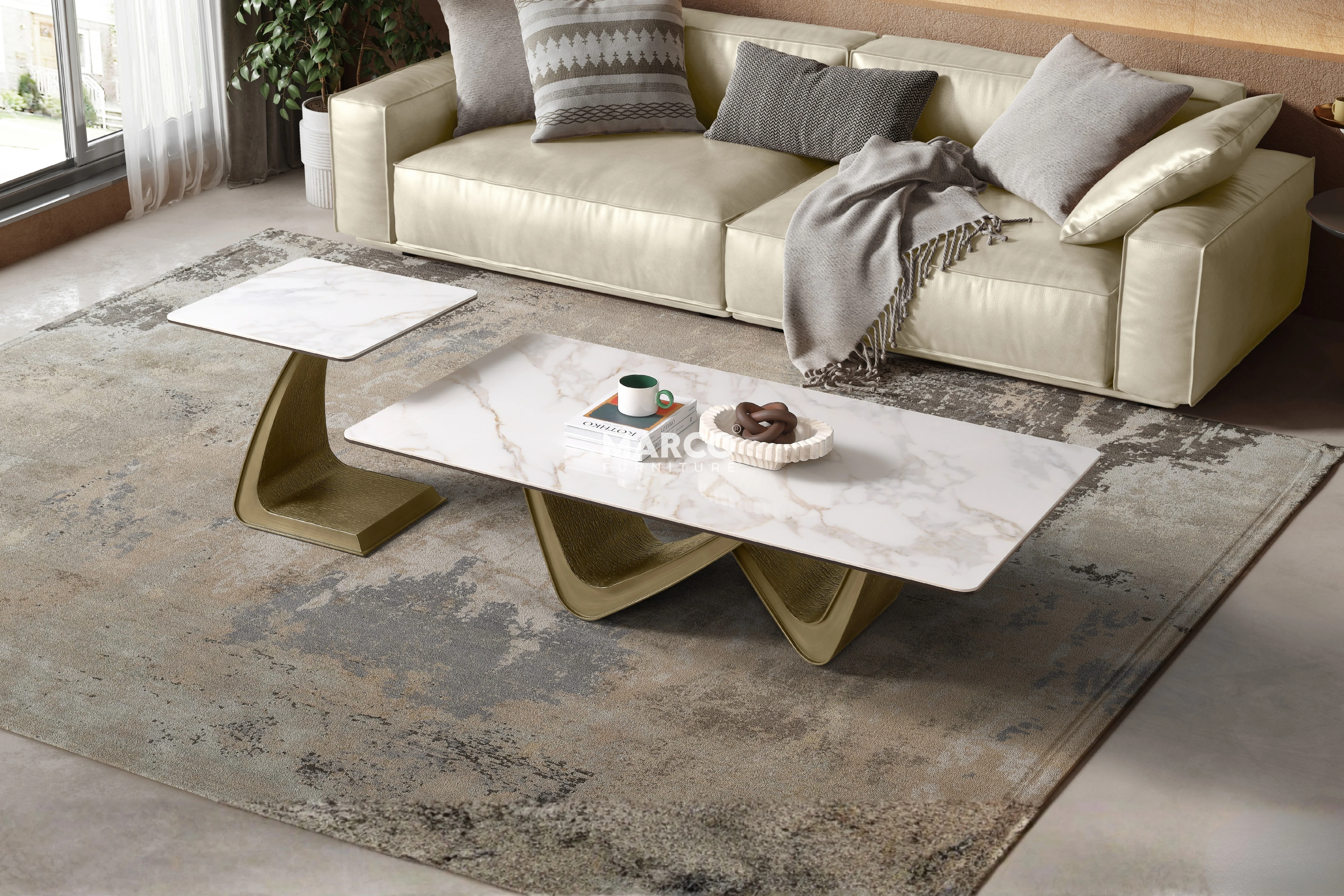 Filo Dorato Sintered Stone Coffee Table Set – Living Room Centrepiece - Image 5