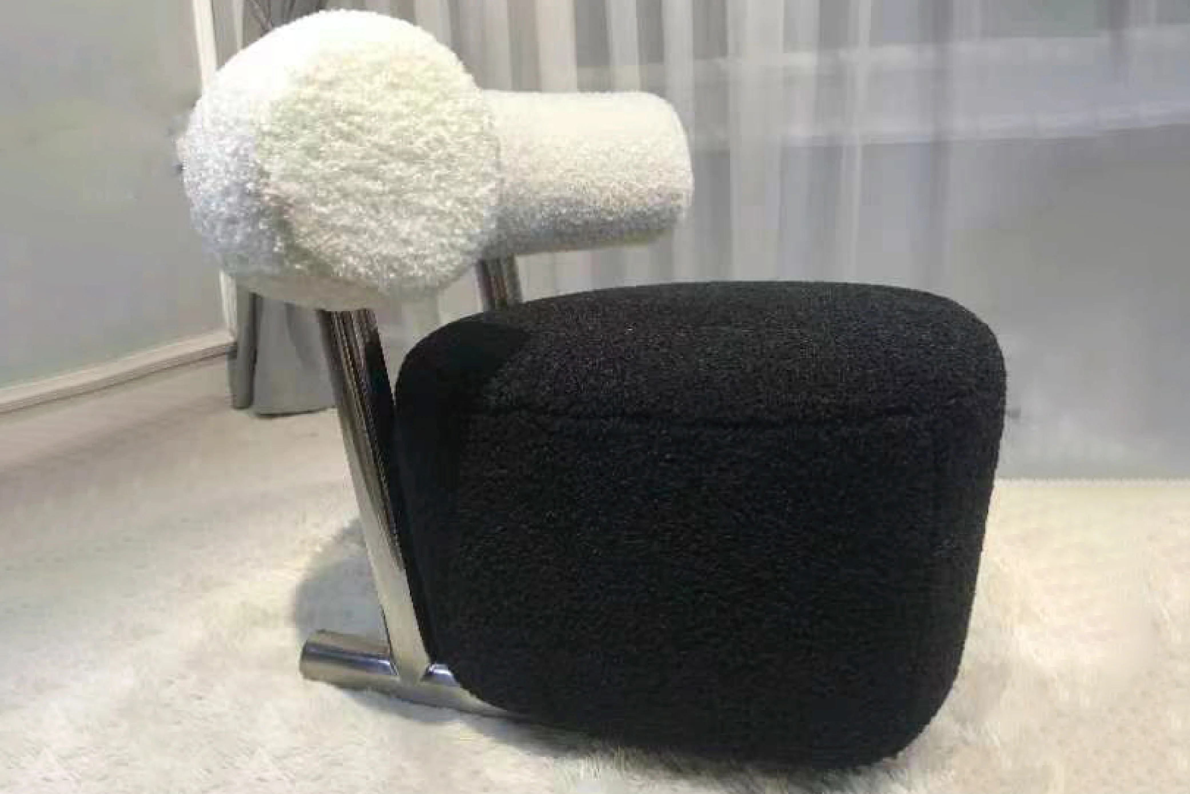 Chic Teddy Fabric Accent Chair – Black & White with Chrome Legs - Image 3