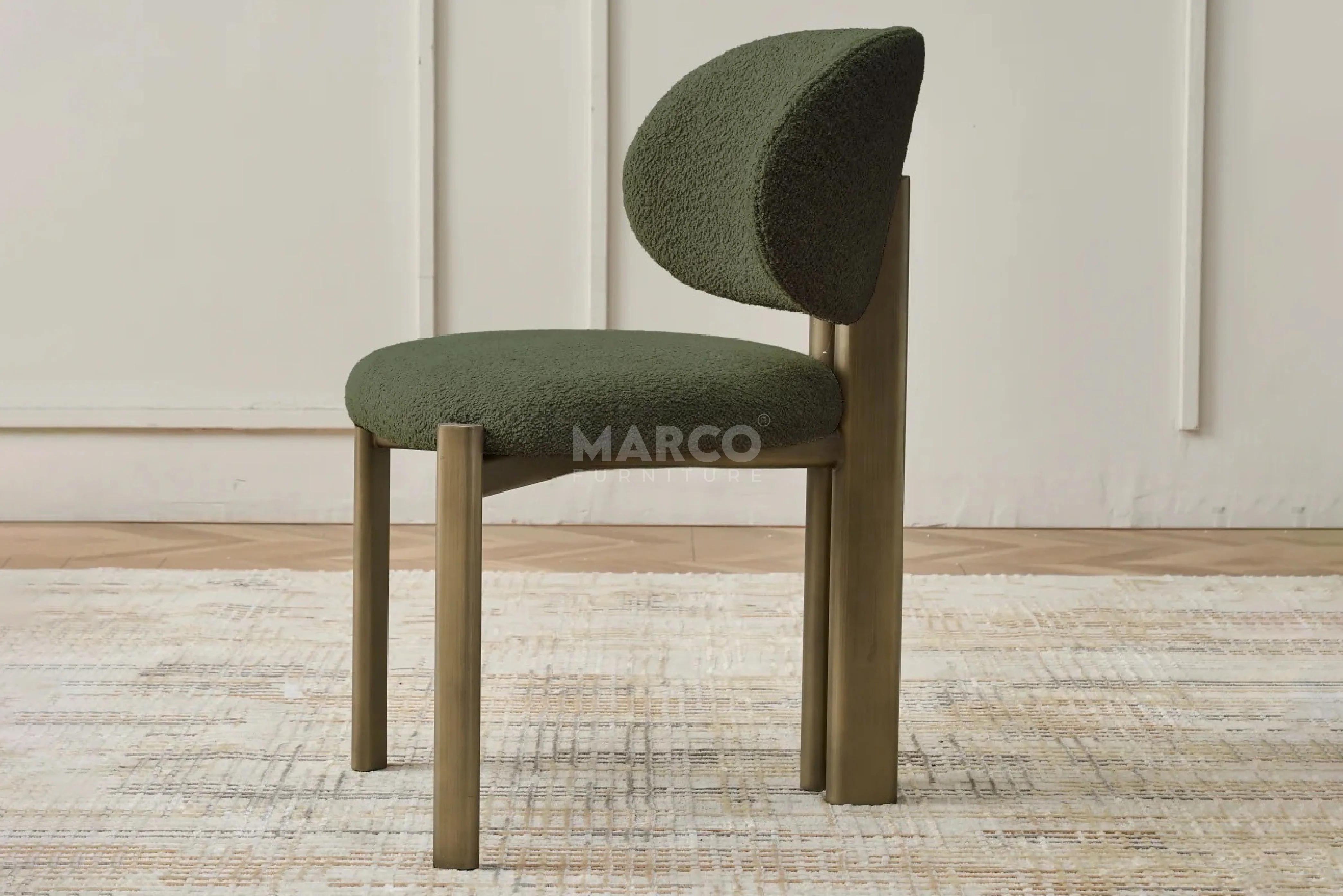 Floki Armless Dining Chair – Modern Boucle Kitchen Chair - Image 2