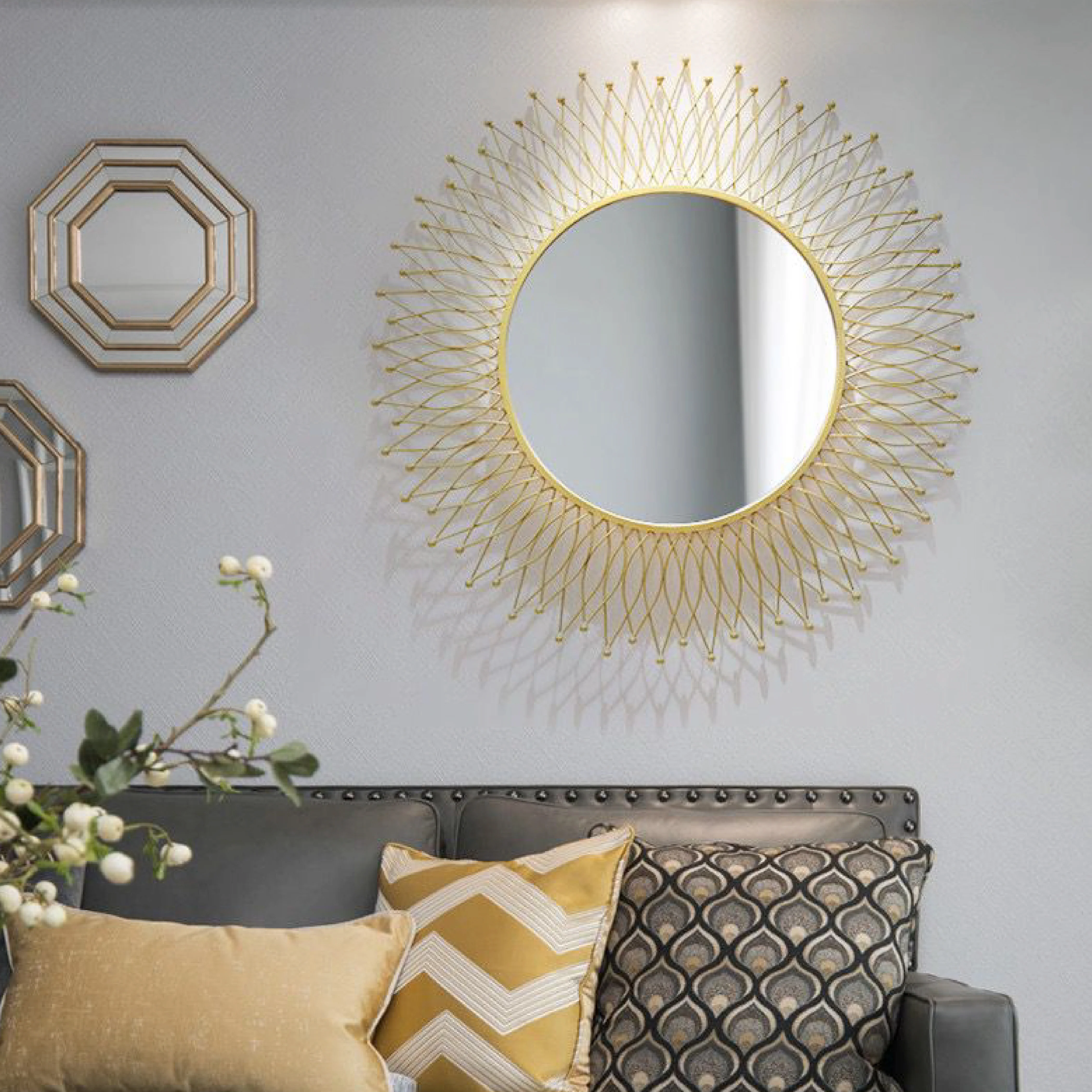 Sunflower Round Gold Metal Wall Mirror (100 cm) - Image 4