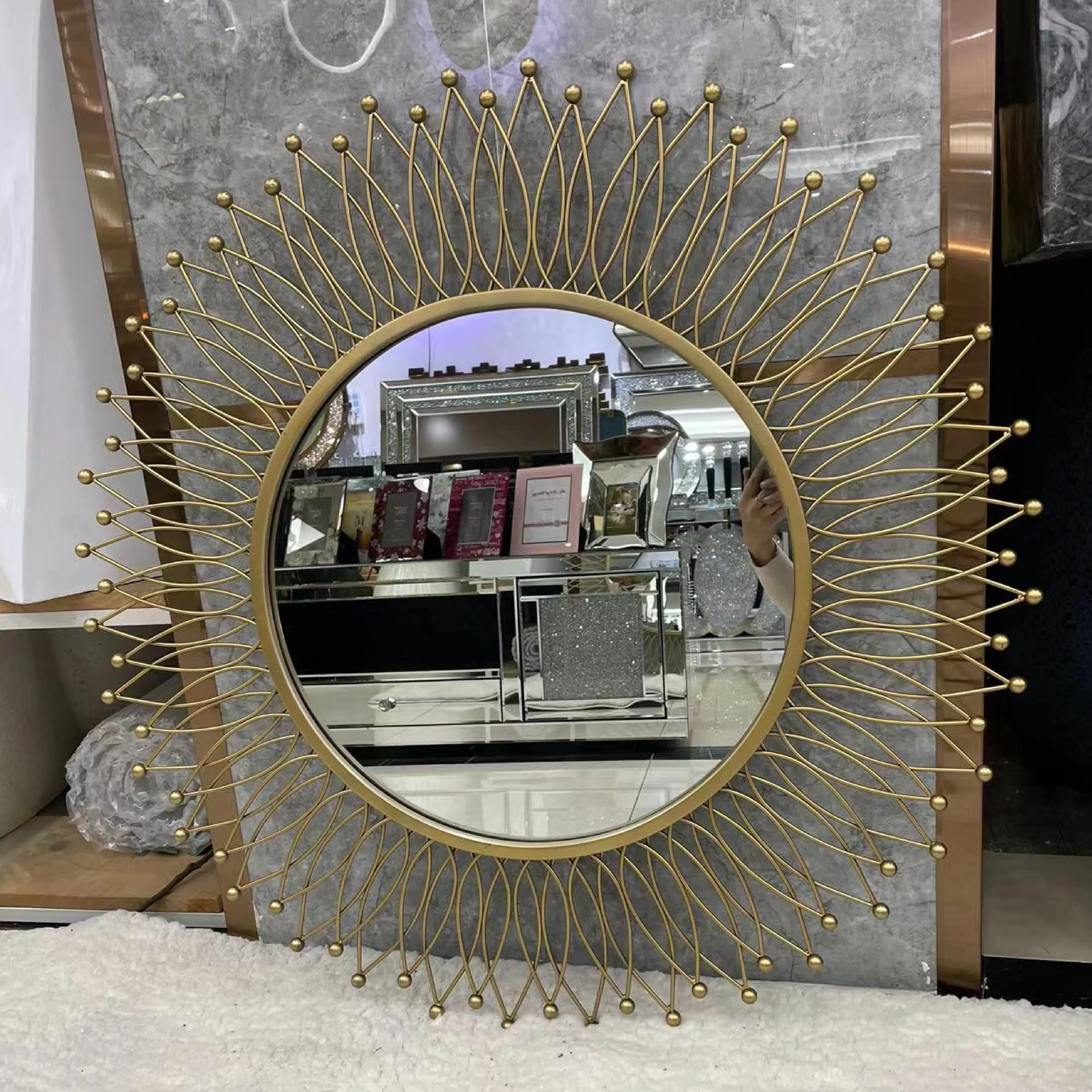 Sunflower Round Gold Metal Wall Mirror (100 cm) - Image 6