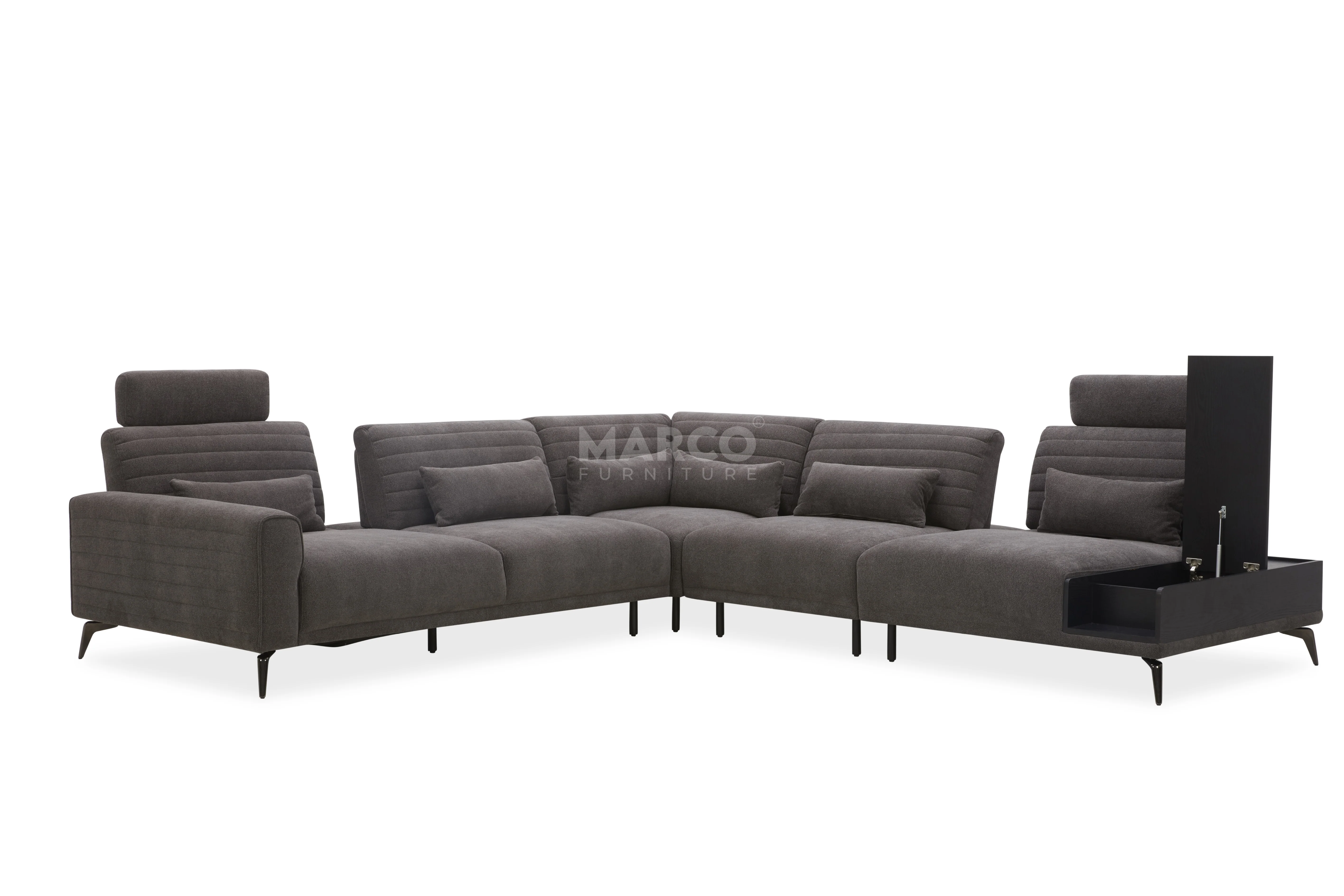 Glamour Upholstered Fabric Sectional Lounge – Modern L-Shape Sofa with Headrests - Image 5