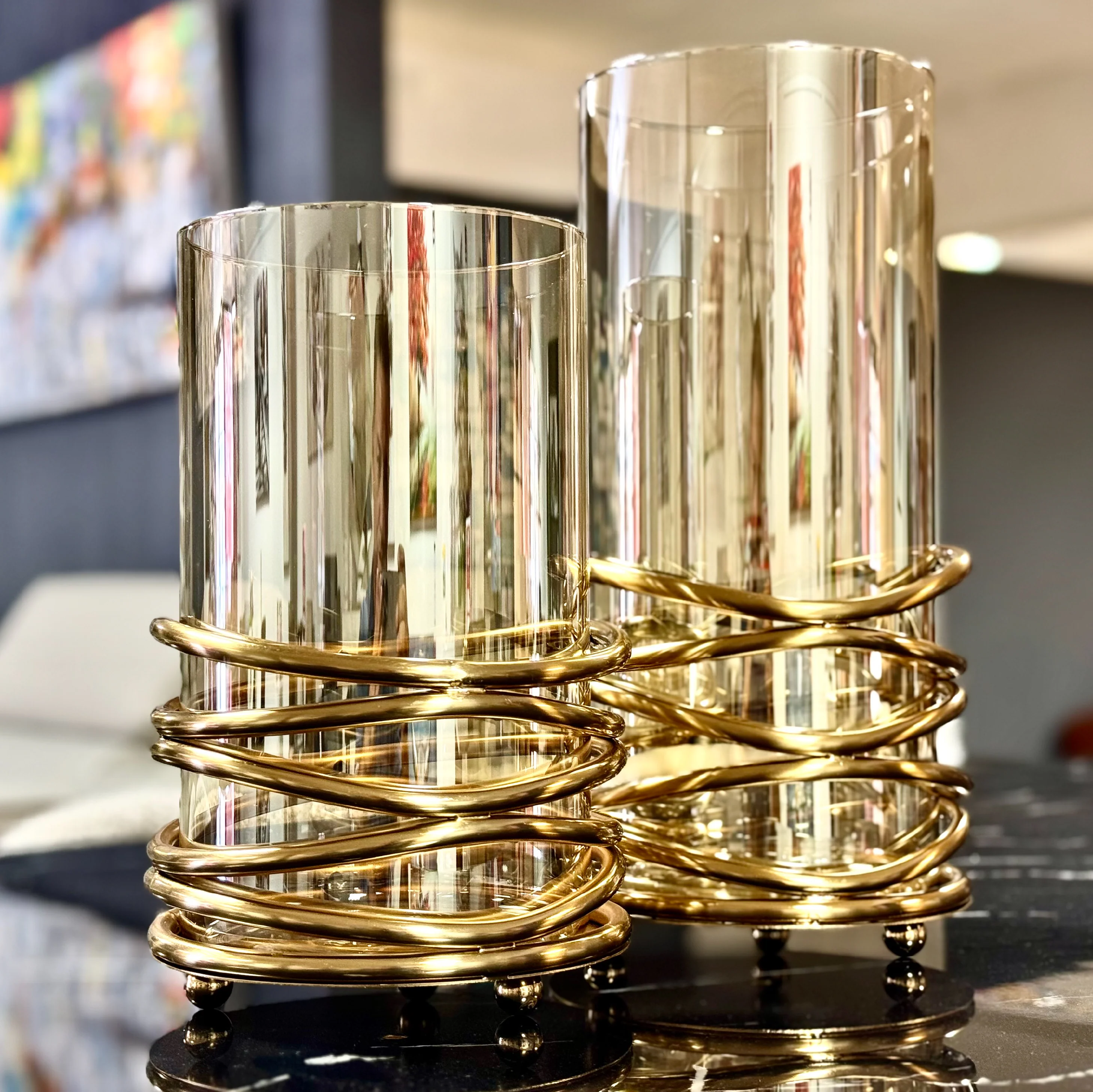 Hurricane Gold Spiral Glass Candle Holder Set - Image 3