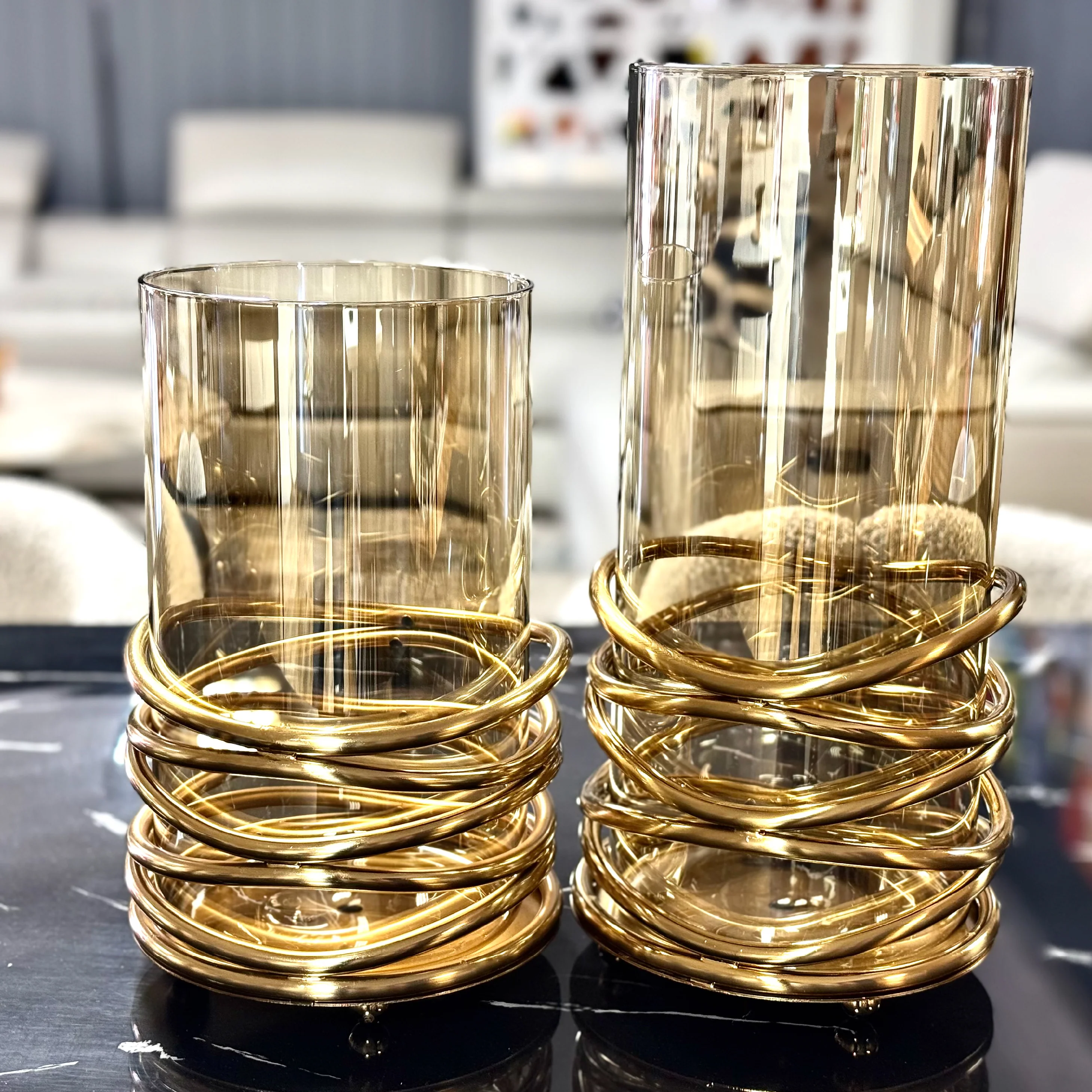 Hurricane Gold Spiral Glass Candle Holder Set - Image 4