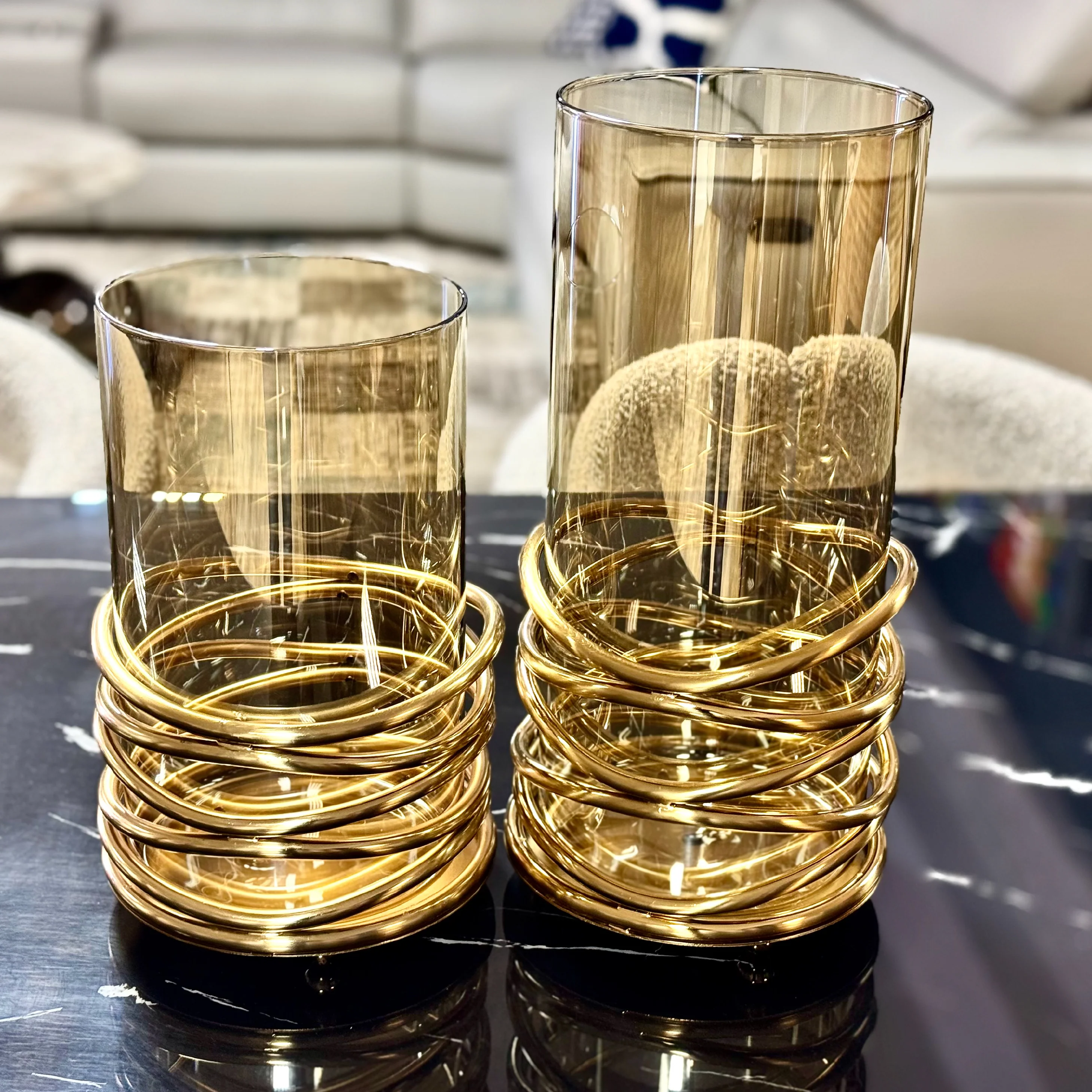 Hurricane Gold Spiral Glass Candle Holder Set - Image 5