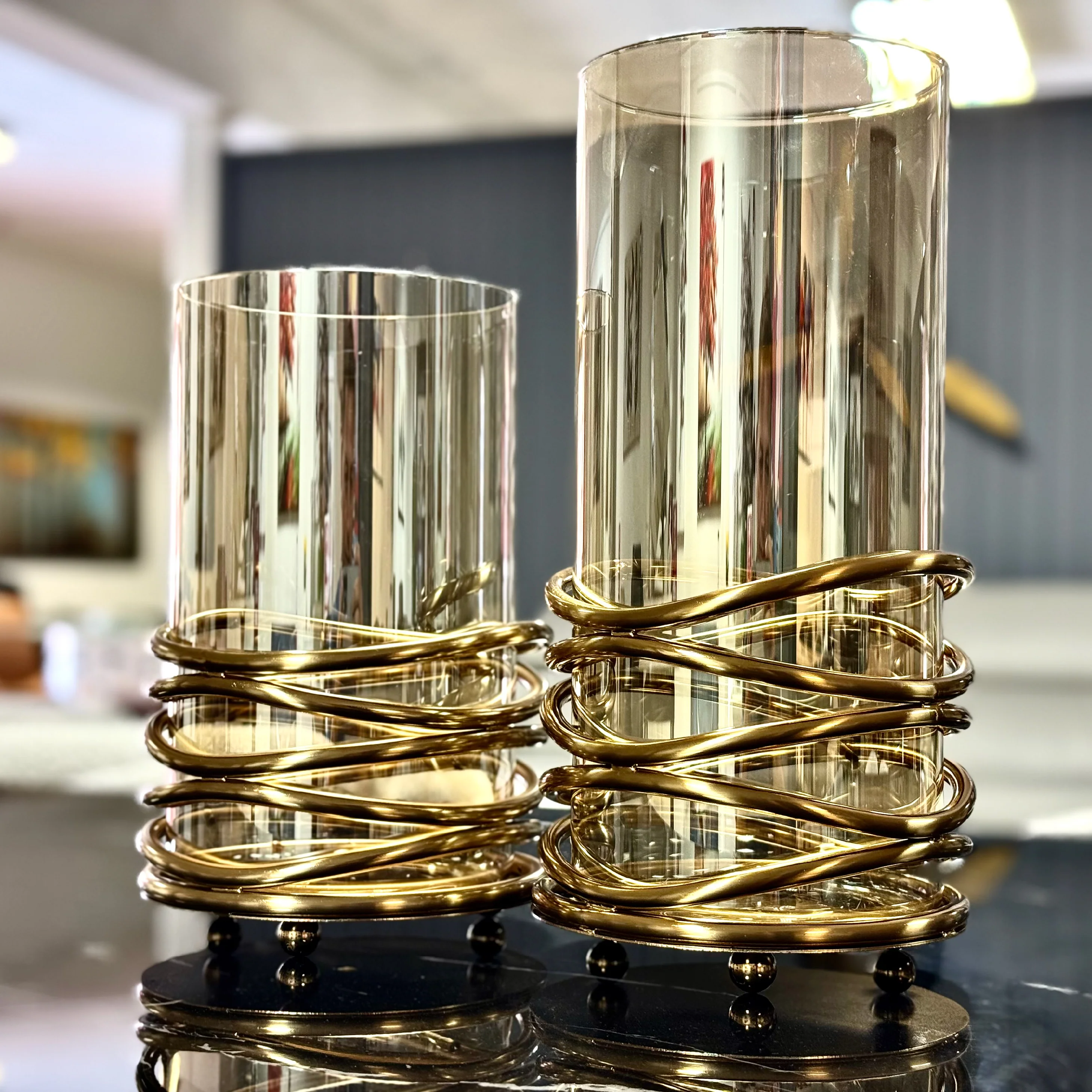 Hurricane Gold Spiral Glass Candle Holder Set - Image 6