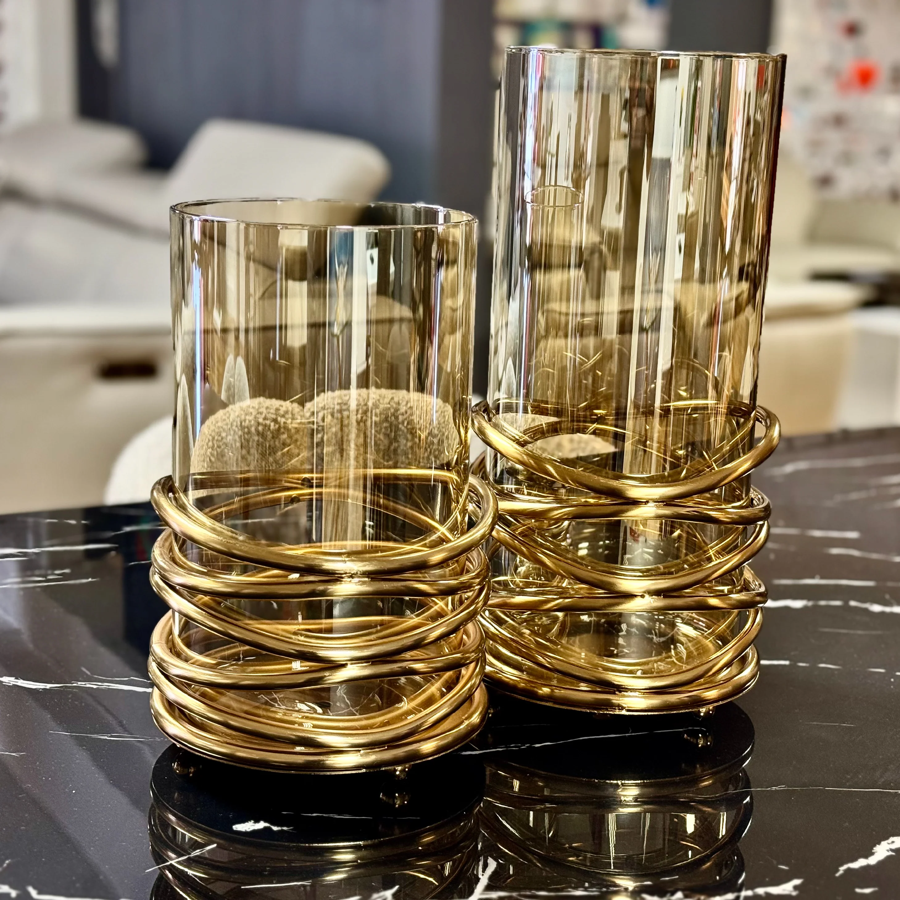 Hurricane Gold Spiral Glass Candle Holder Set - Image 7