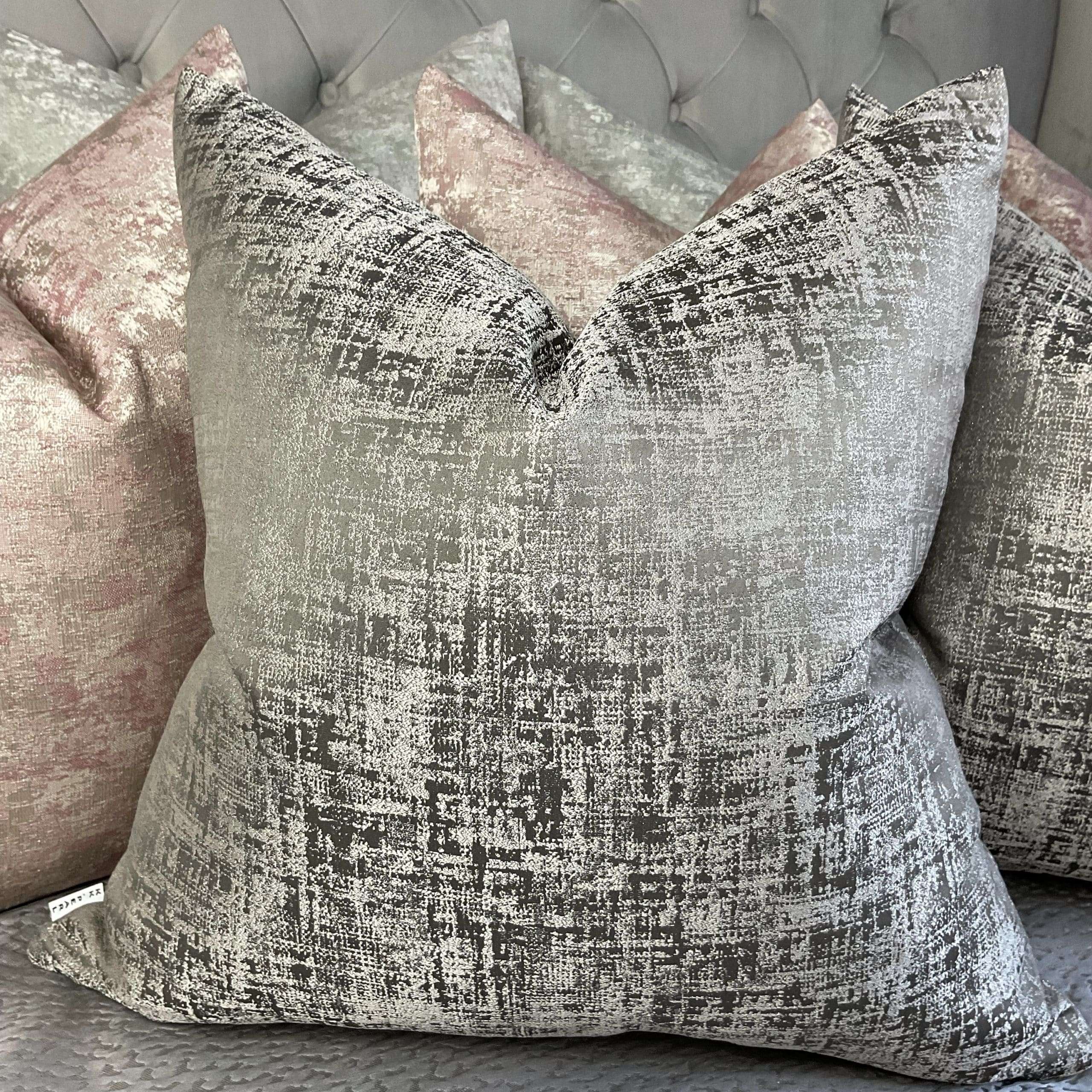 Grey Crosshatch Designer Feather-Filled Cushion - Image 2