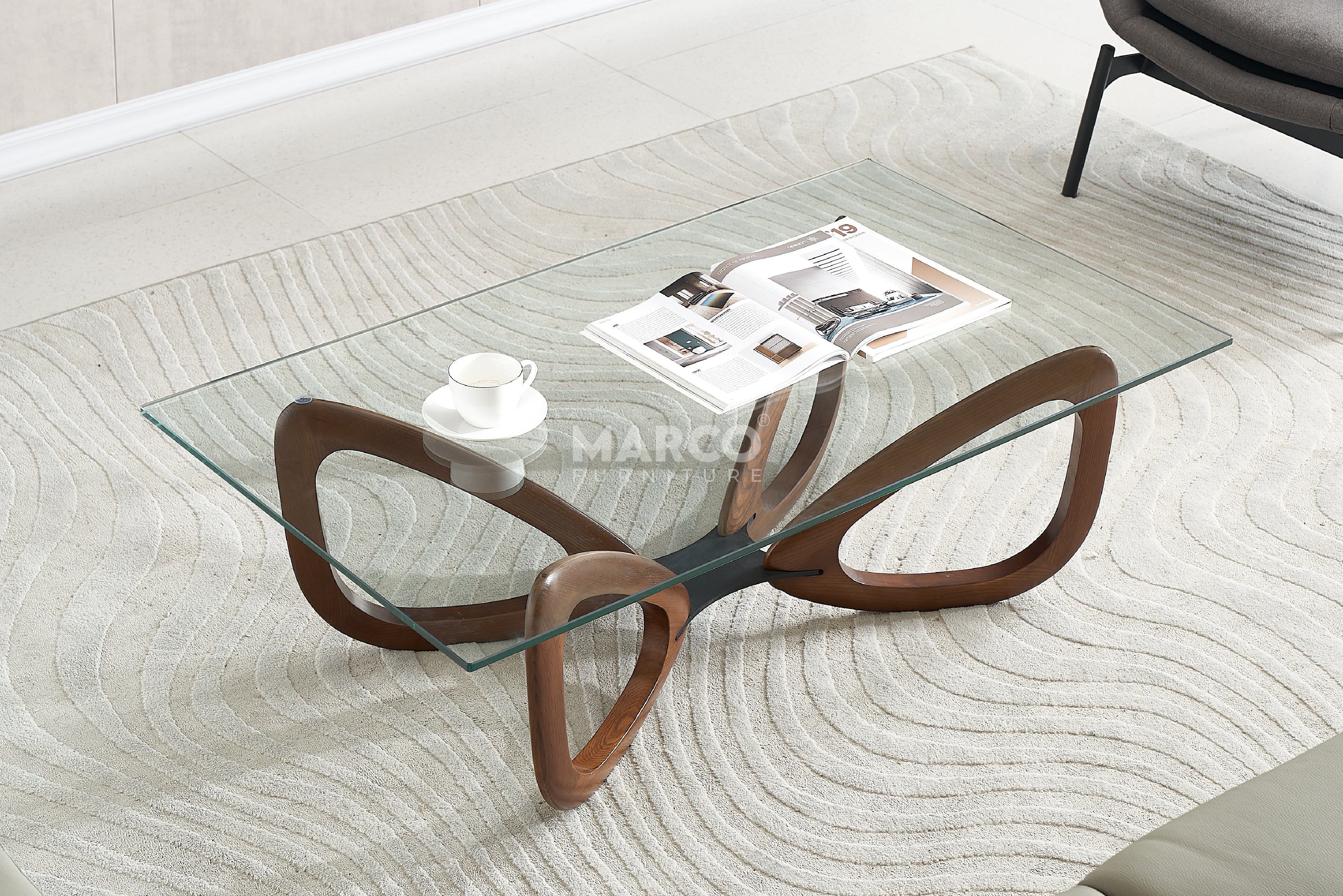 Gucci Modern Coffee Table with Tempered Glass Top and Solid Ash Wood Base - Image 3