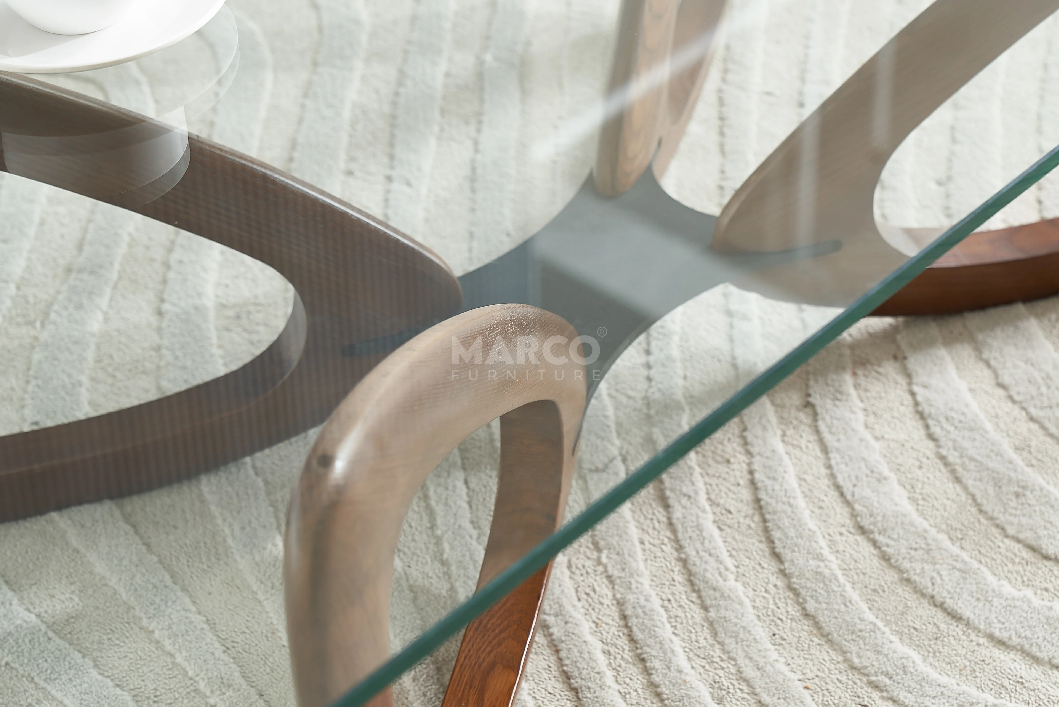 Gucci Modern Coffee Table with Tempered Glass Top and Solid Ash Wood Base - Image 4