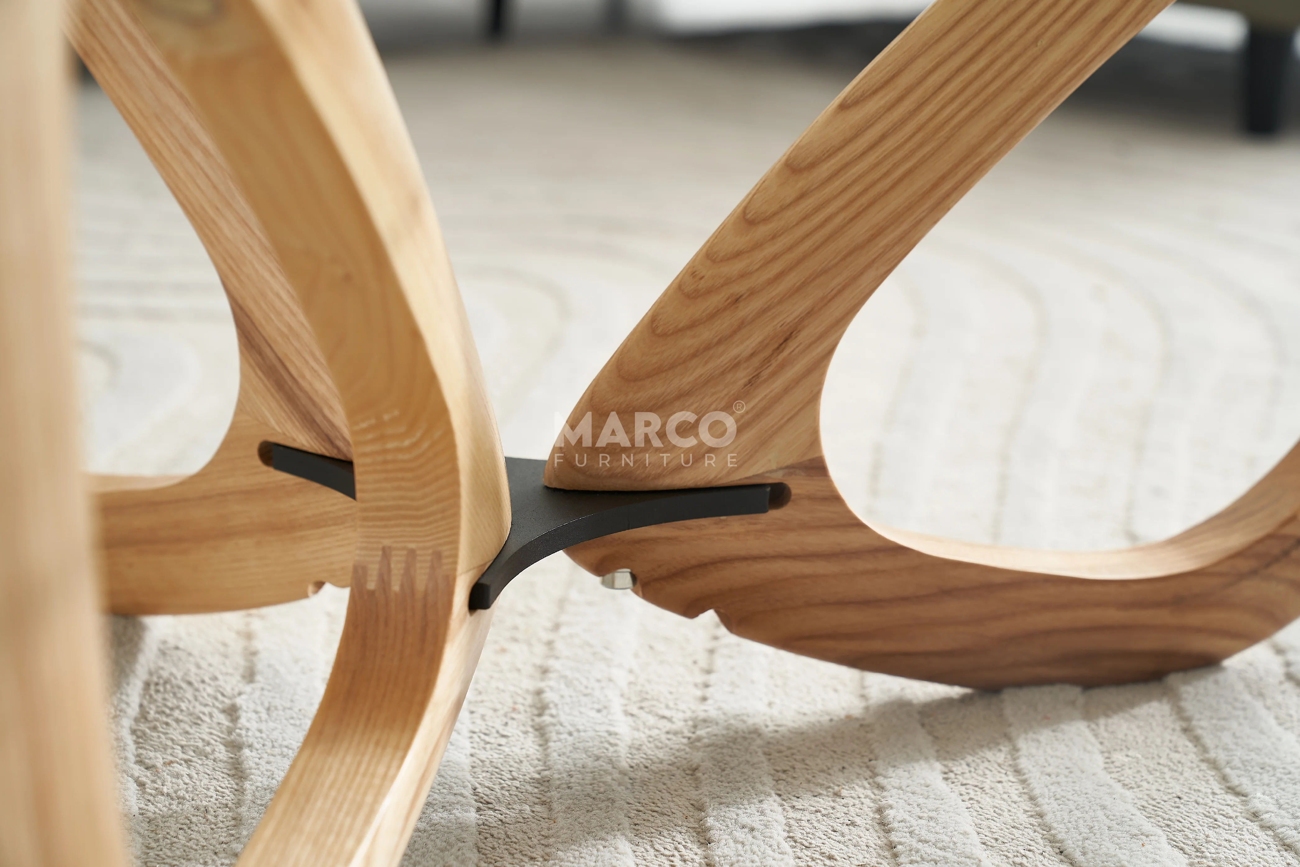 Gucci Round Coffee Table with 12mm Tempered Transparent Glass Top and Solid Ash Wood Base - Image 3
