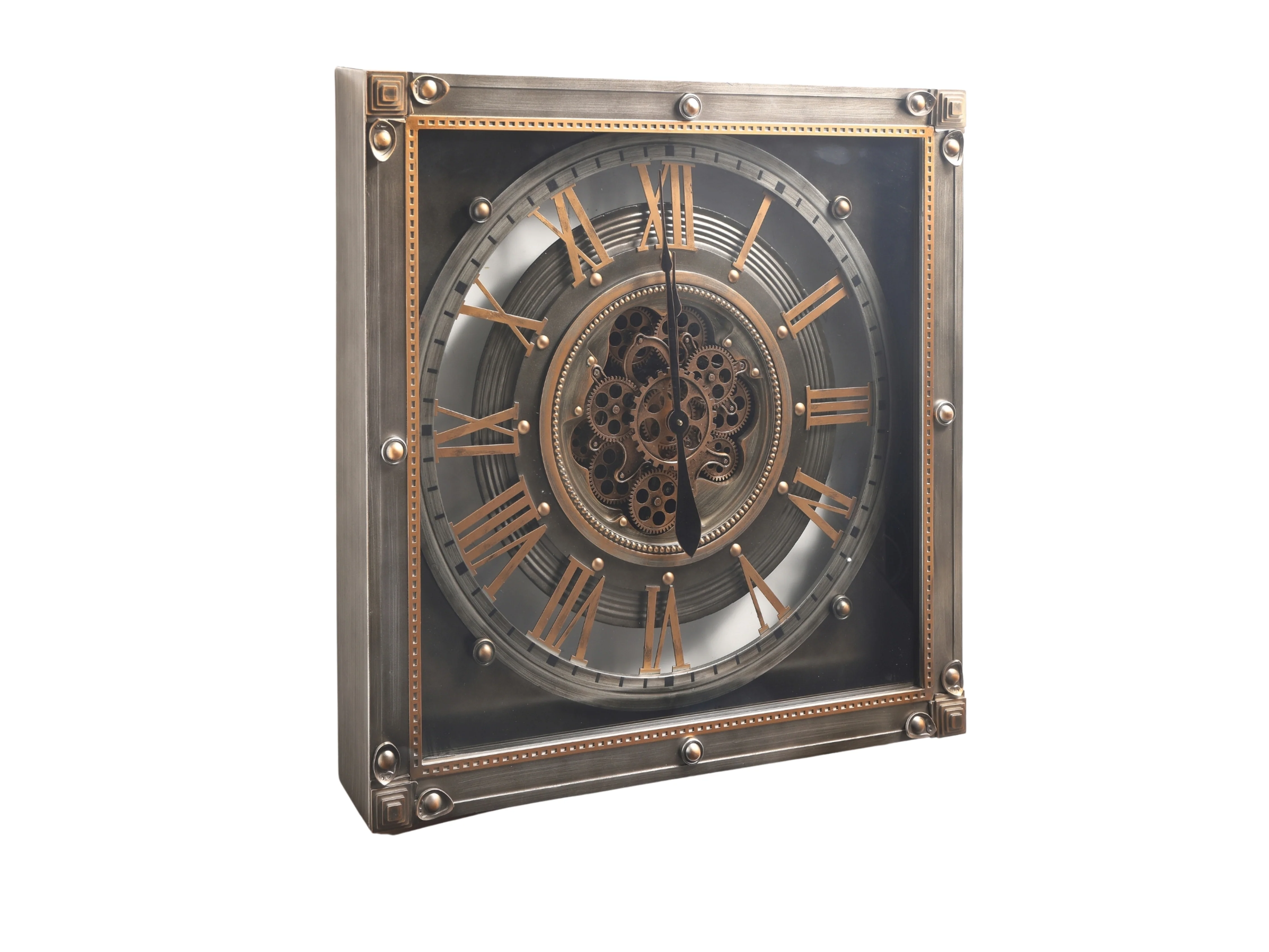 Gunmetal Square Skeleton Gear Large Wall Clock (80 cm) - Image 2