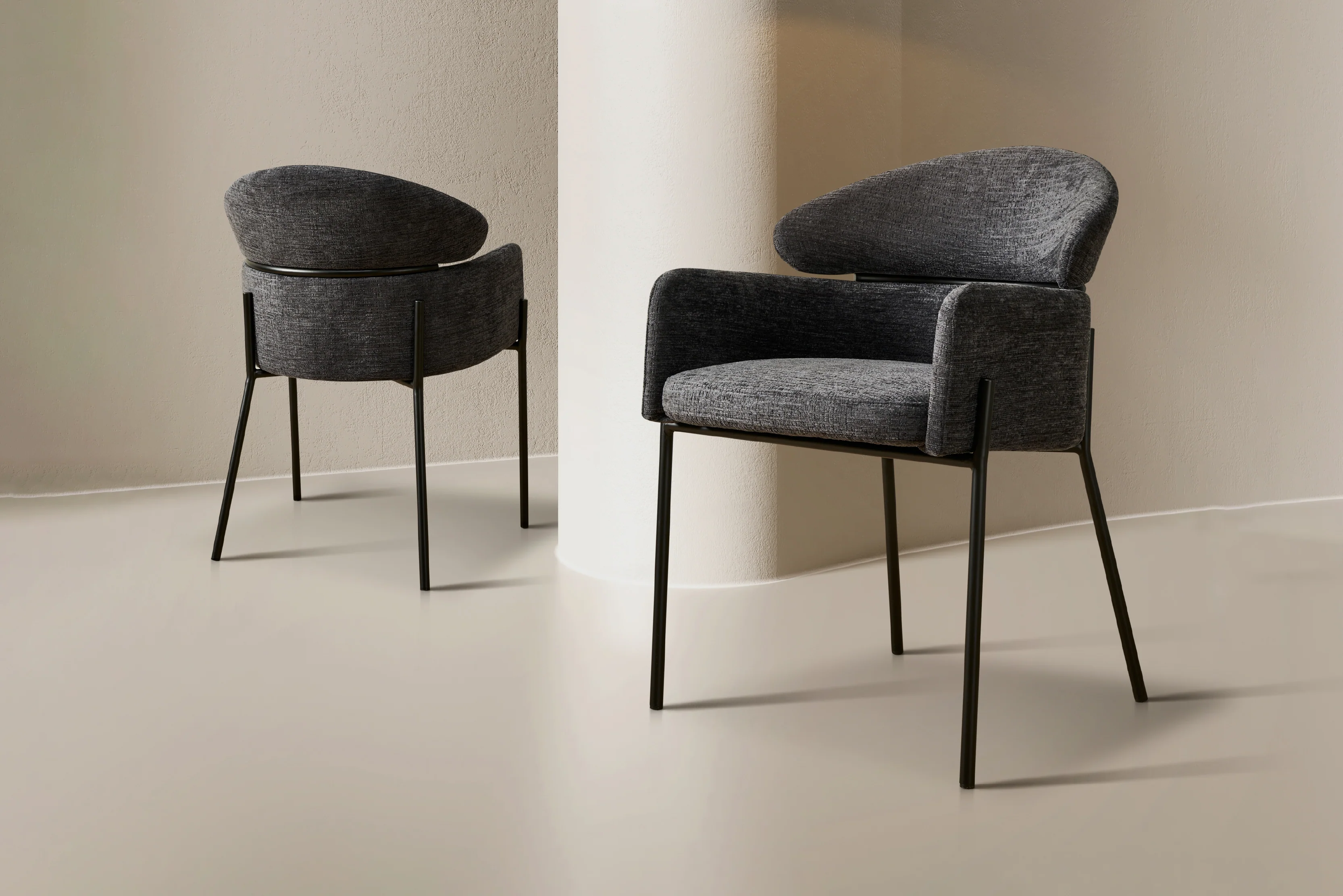 Hallie Textured Fabric Dining Chair with Black Metal Legs