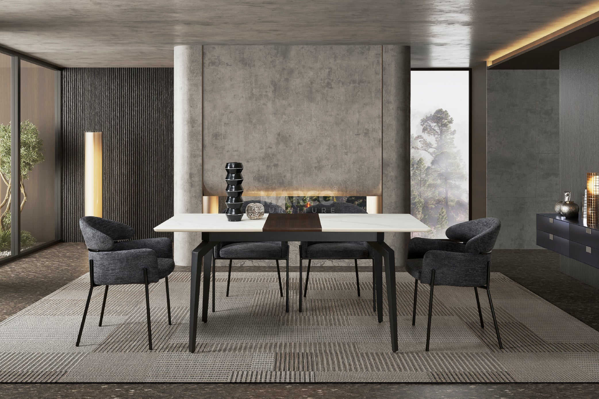 Elora Spanish Ceramic Top Extendable Dining Table - Matte Black Metal Legs - Image 2