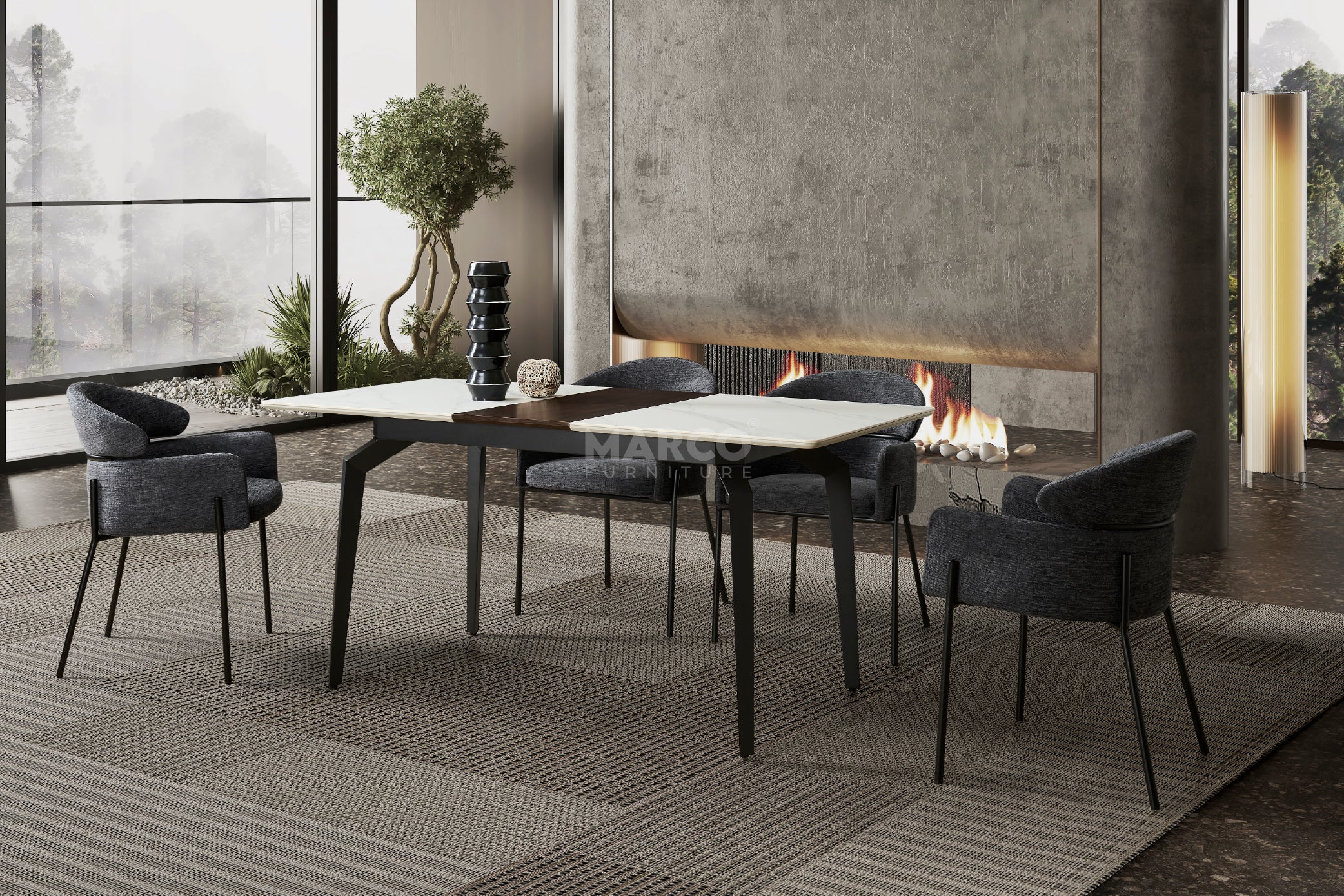 Elora Spanish Ceramic Top Extendable Dining Table - Matte Black Metal Legs - Image 3