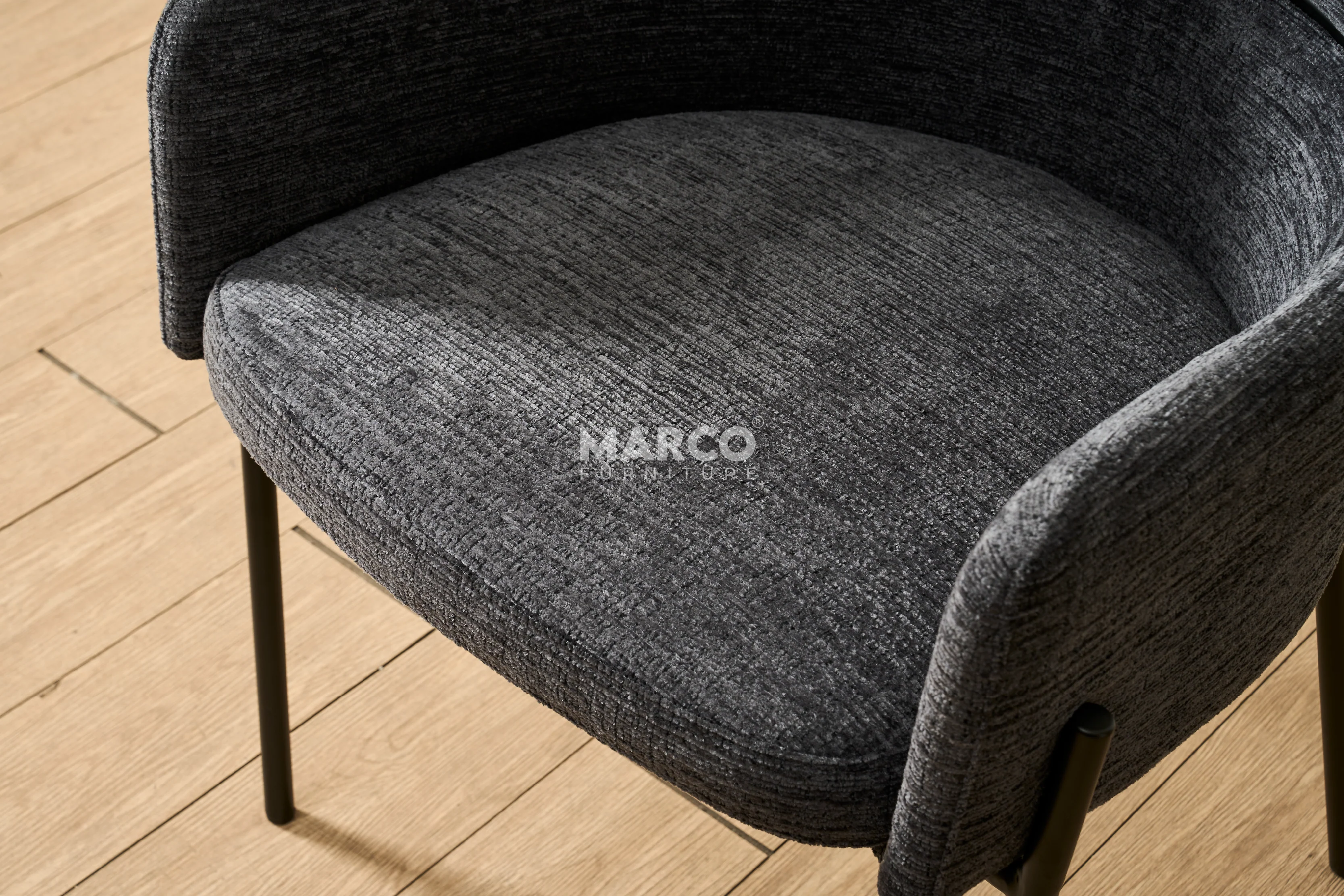 Hallie Textured Fabric Dining Chair with Black Metal Legs - Image 12