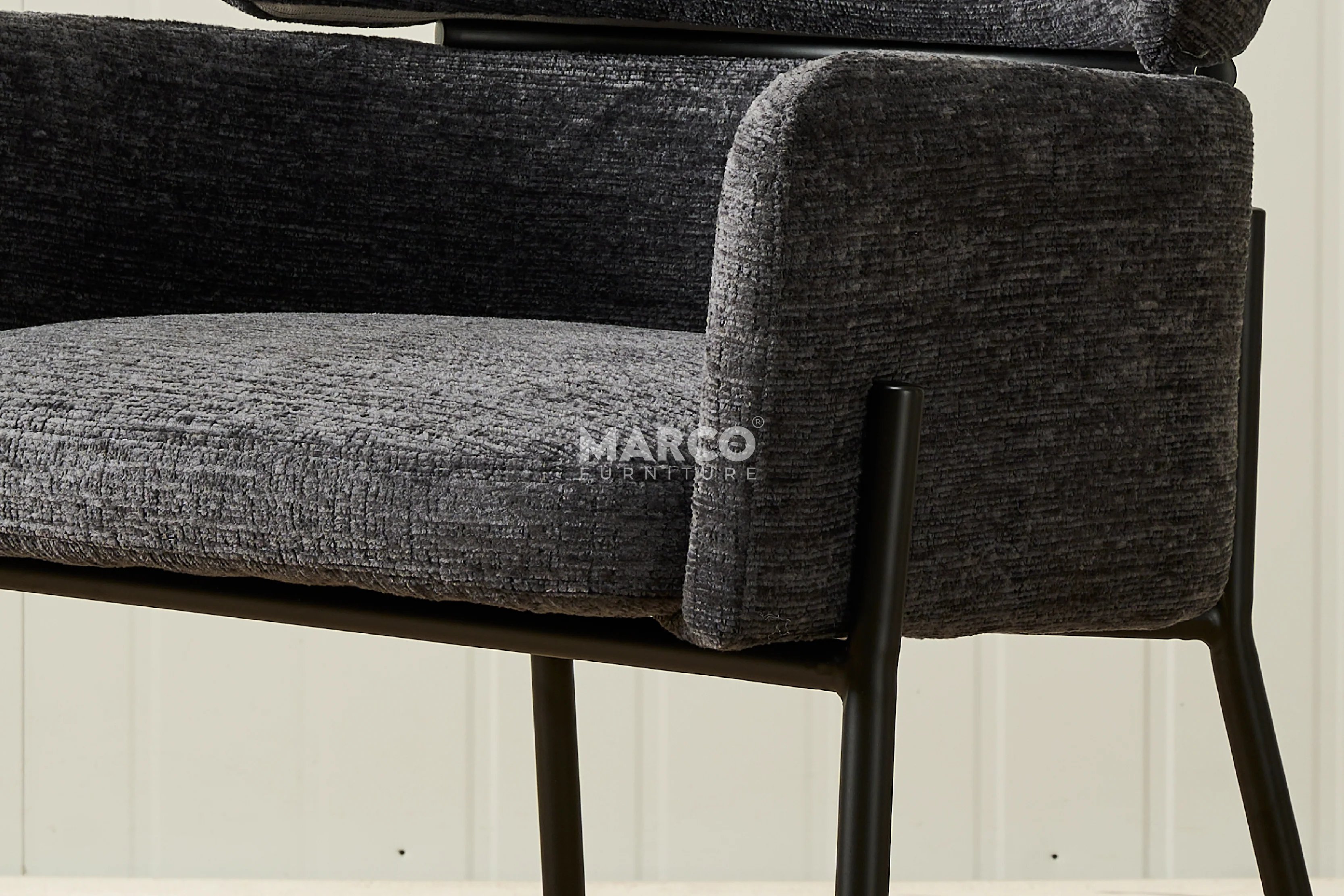 Hallie Textured Fabric Dining Chair with Black Metal Legs - Image 13
