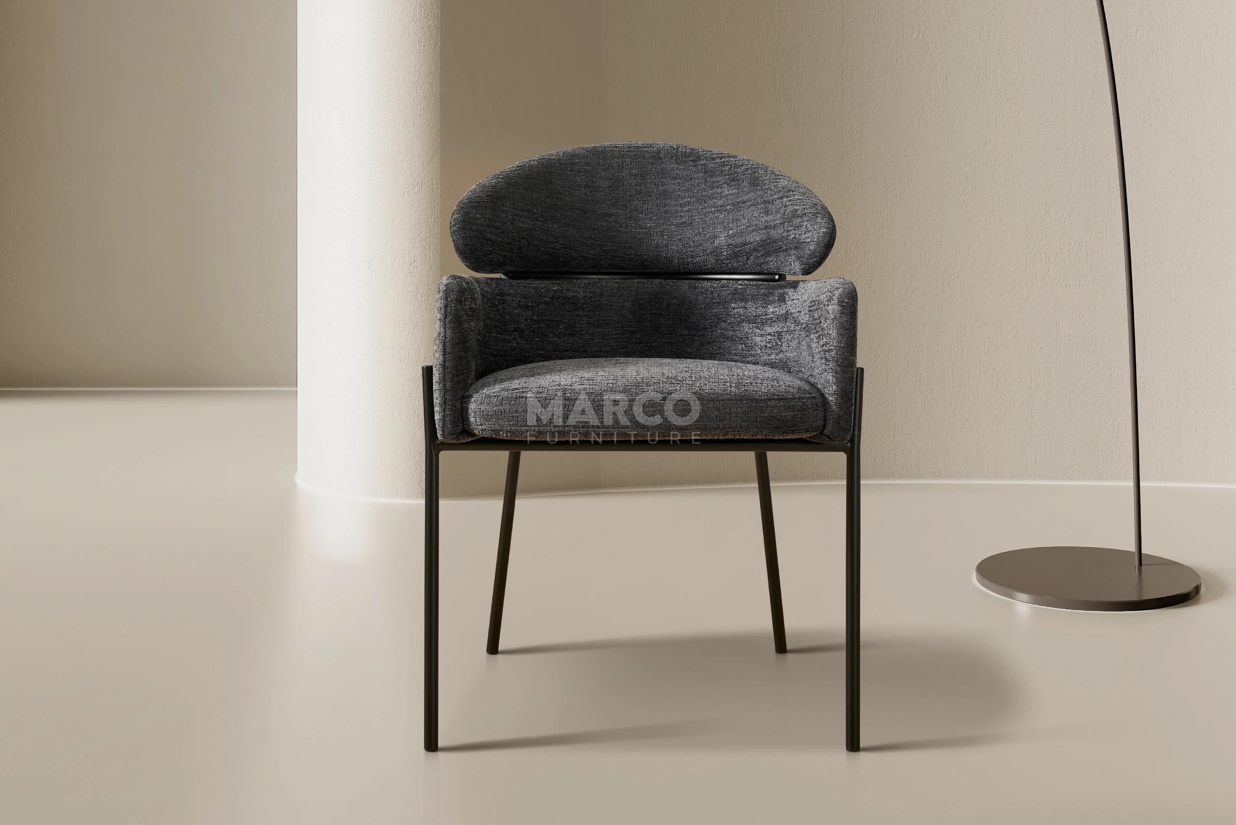 Hallie Textured Fabric Dining Chair with Black Metal Legs - Image 6