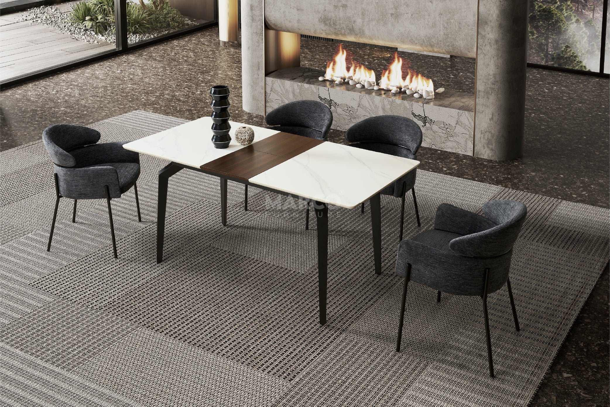 Hallie Textured Fabric Dining Chair with Black Metal Legs - Image 7