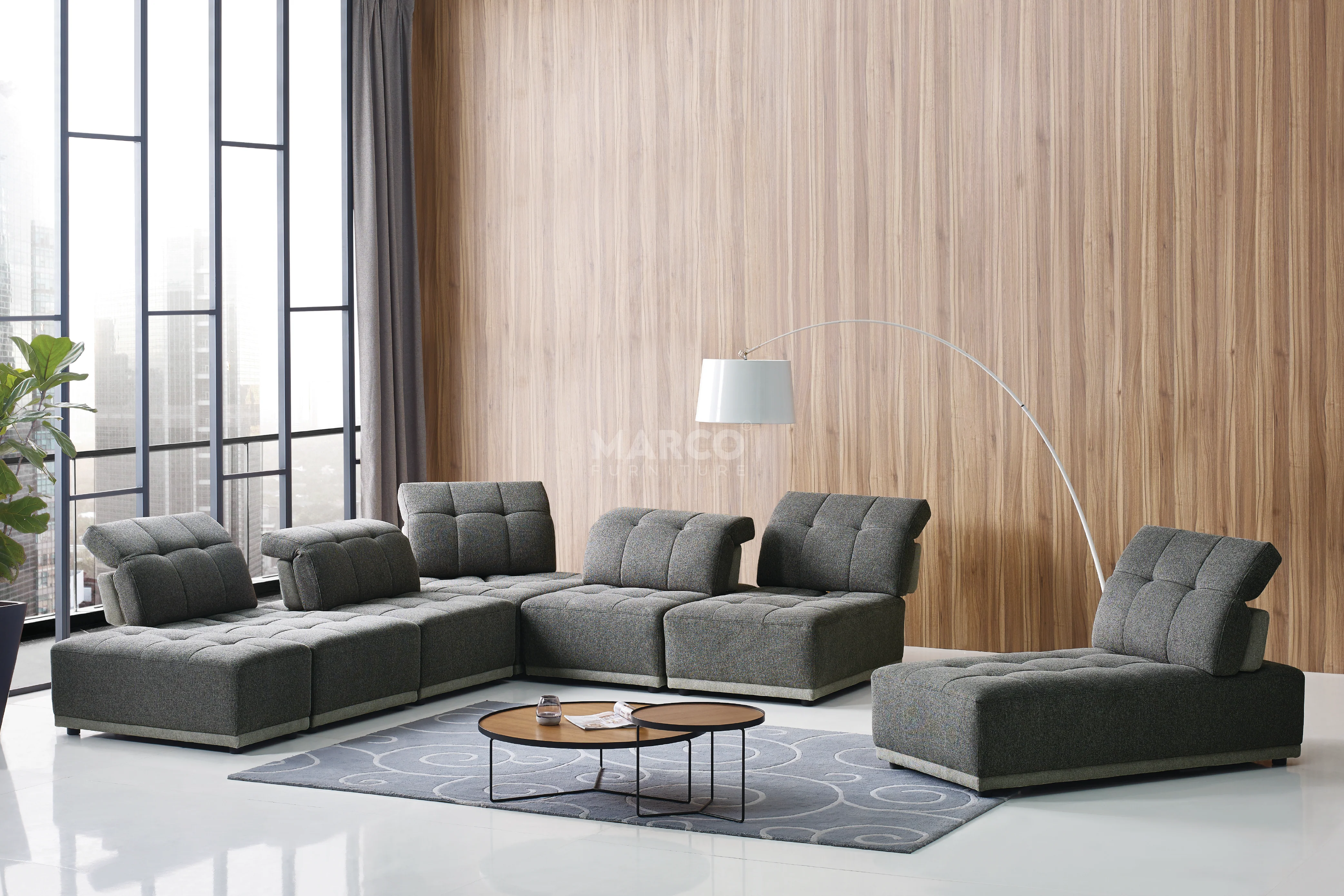 Hawaii Woven Fabric Modular Sofa Lounge with Chaise & Ottoman - Image 4