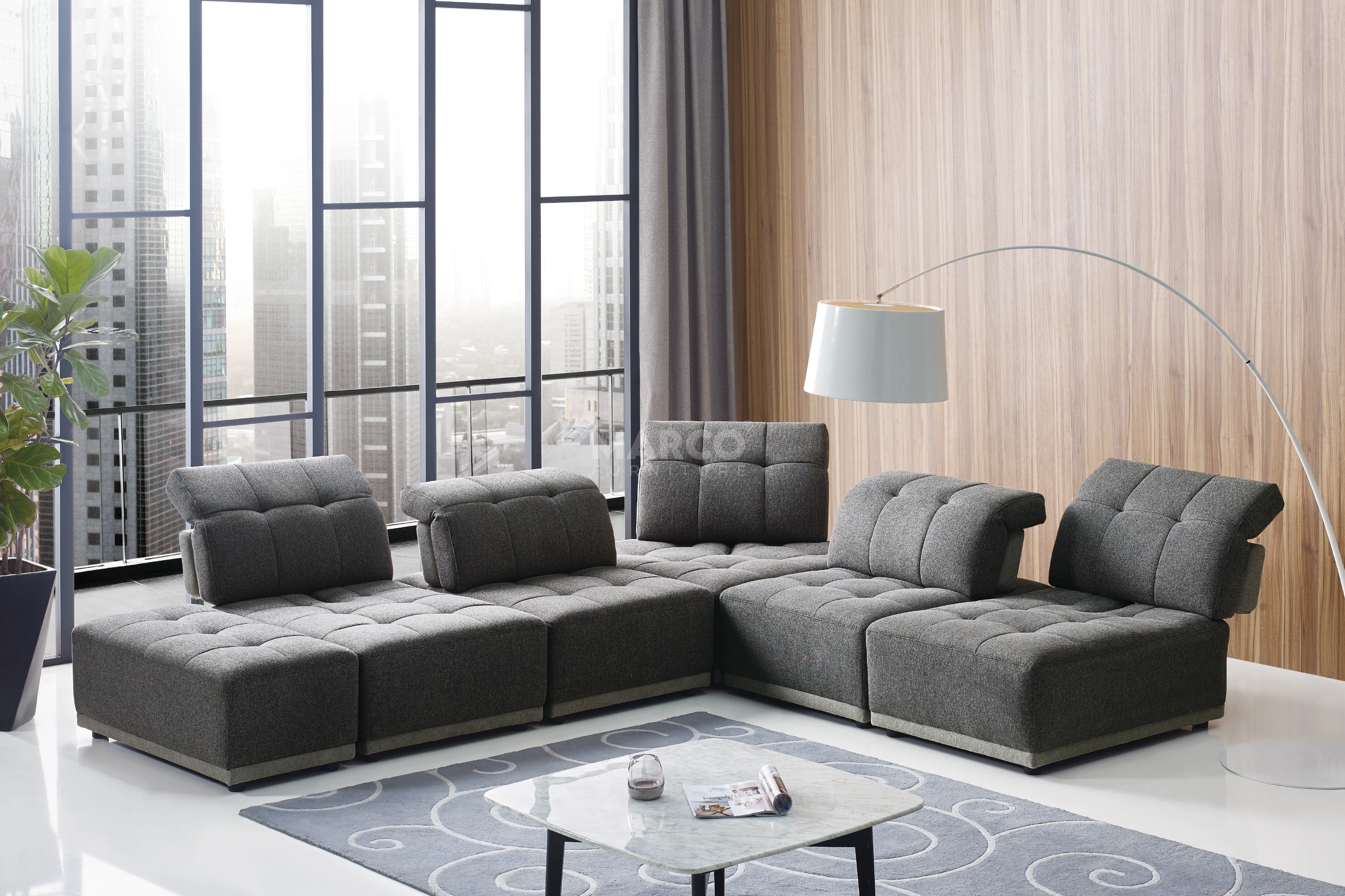 Hawaii Woven Fabric Modular Sofa Lounge with Chaise & Ottoman - Image 5