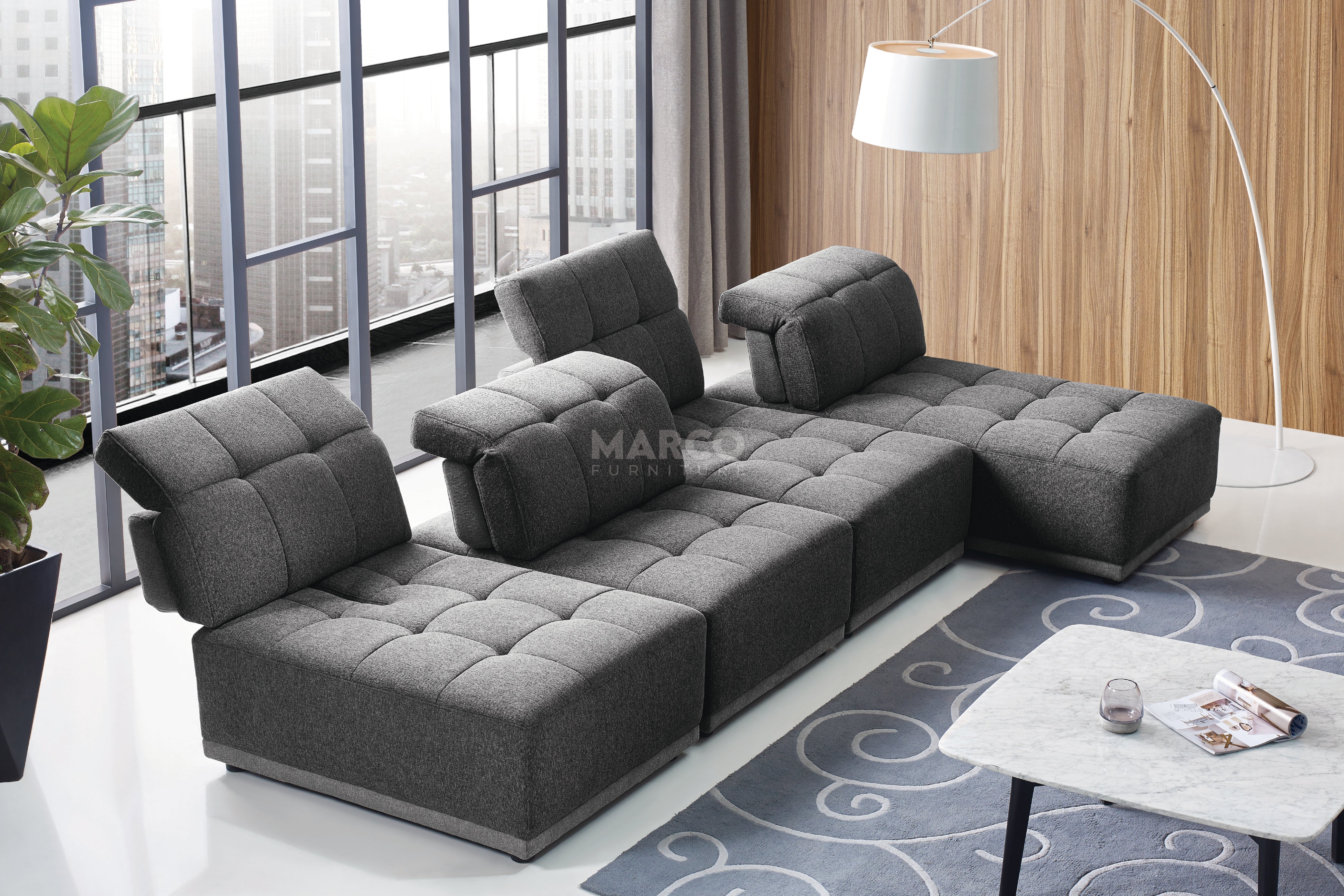 Hawaii Woven Fabric Modular Sofa Lounge with Chaise & Ottoman - Image 6